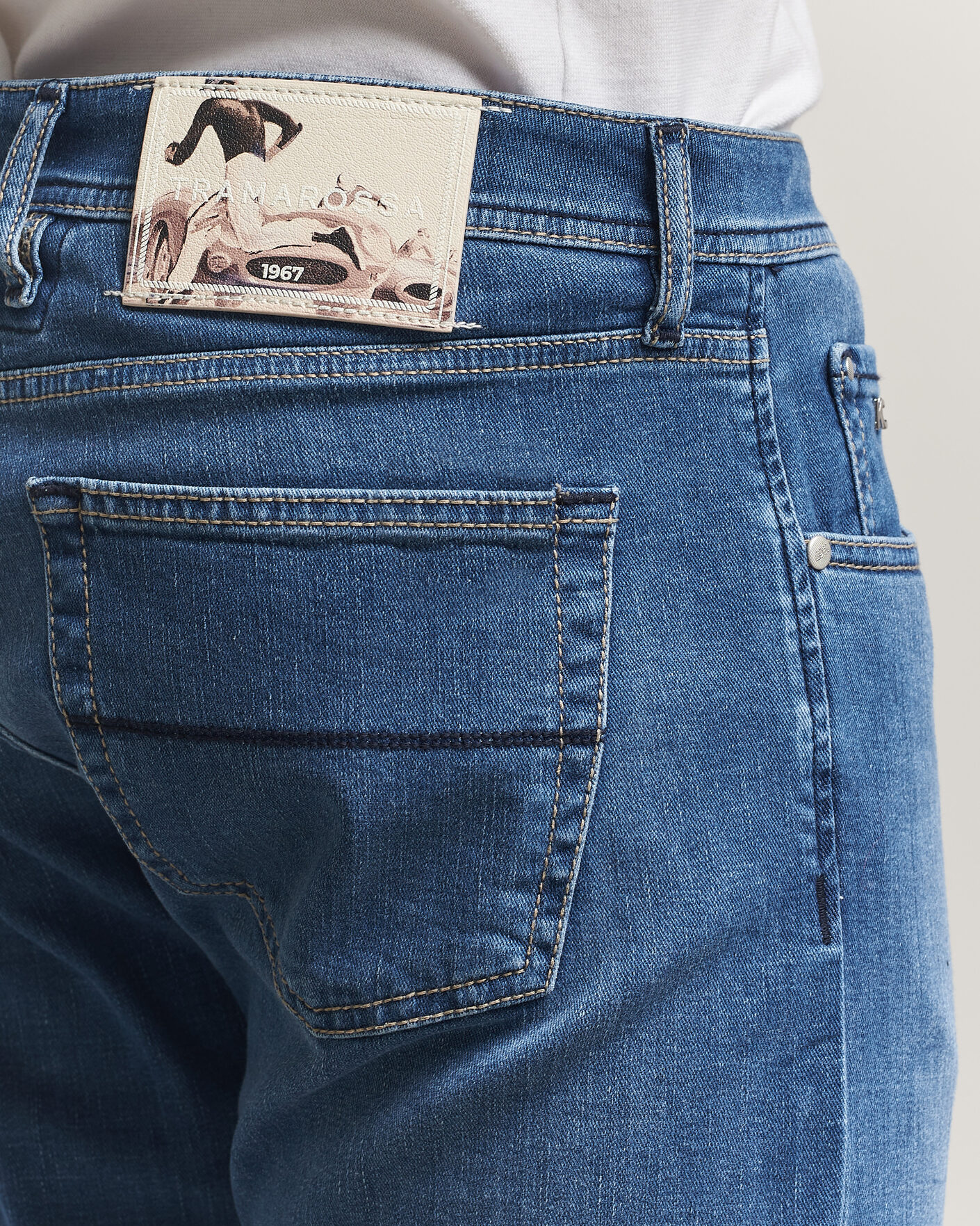 Uomini | Jeans | Tramarossa | Michelangelo Contrast Seam Stretch Jeans Mid Blue