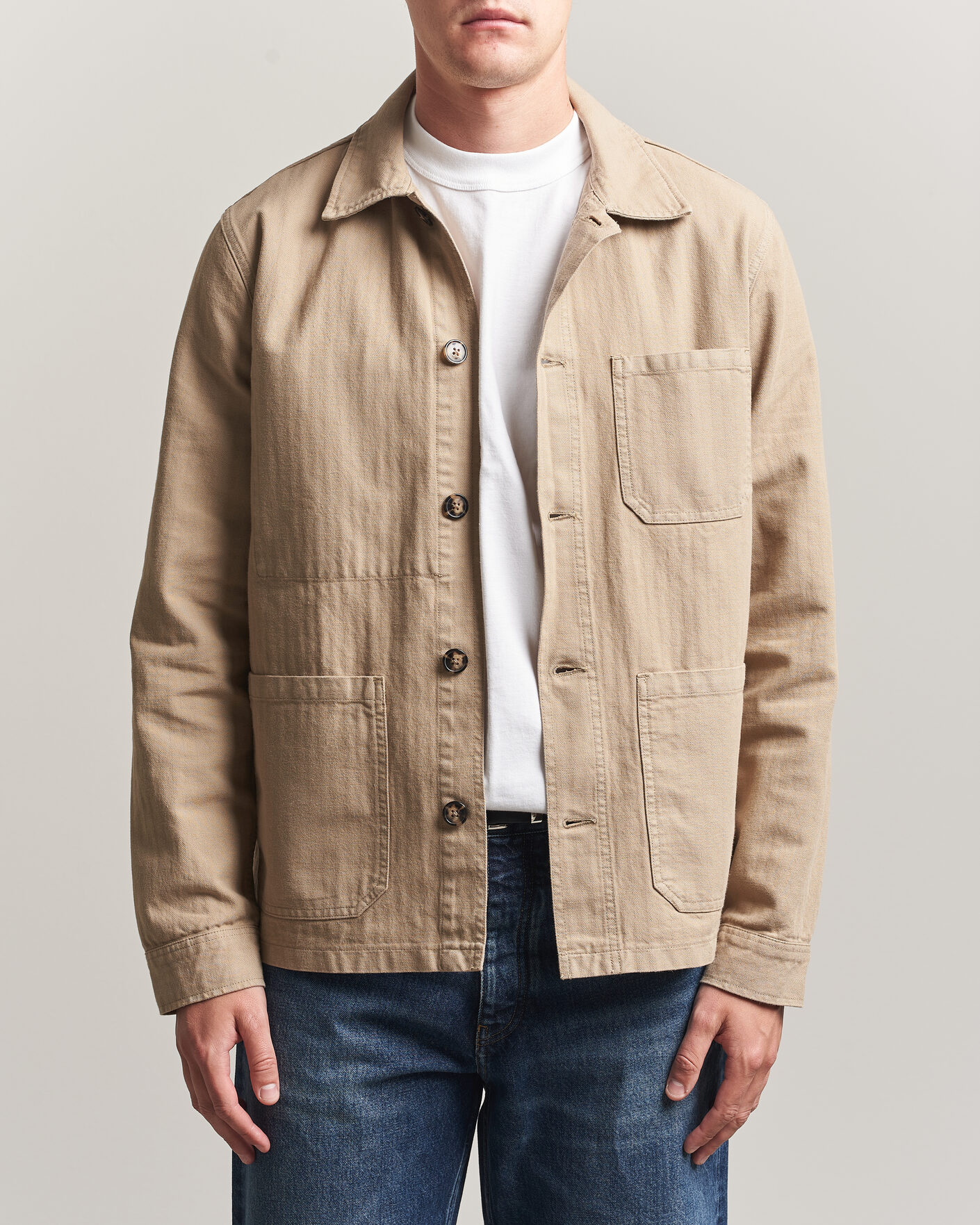 Uomini | Camicie | A Day's March | Original Herringbone Overshirt Desert Taupe