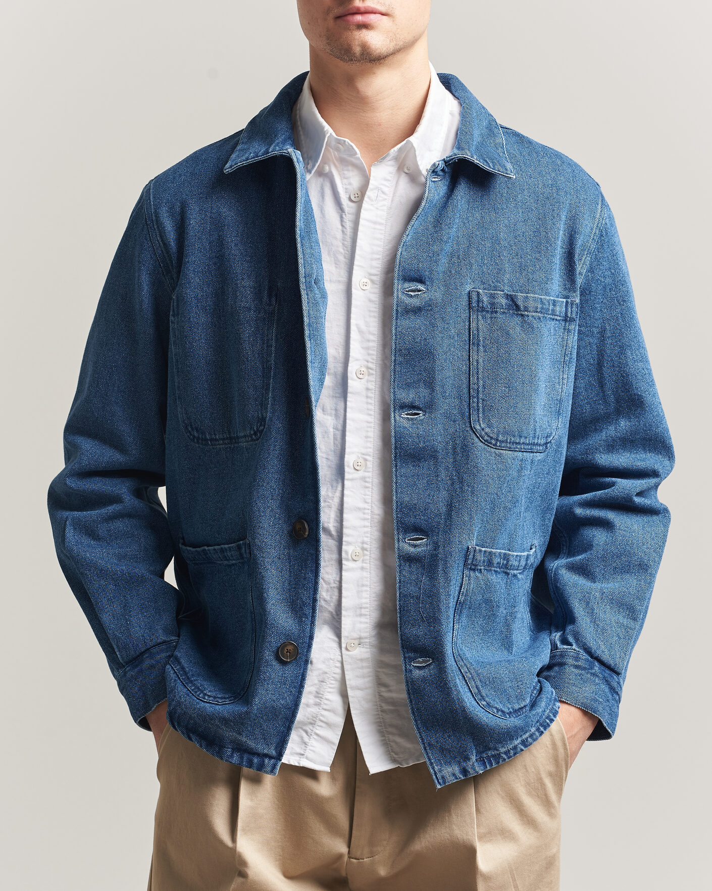 Uomini | Camicie | A Day's March | Algot Denim Overshirt Washed Blue