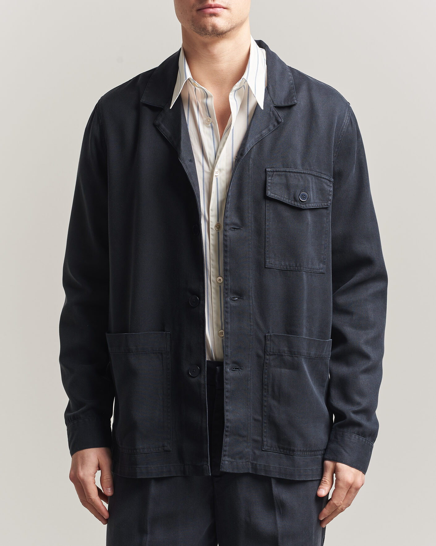 Uomini | Camicie | A Day's March | Banagher Lyocell Overshirt Navy
