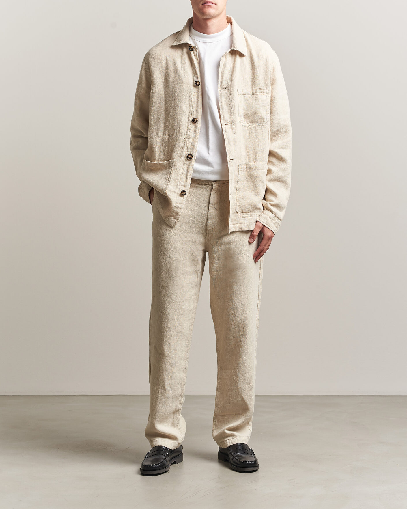 Uomini | Camicie | A Day's March | Original Linen Overshirt Oyster