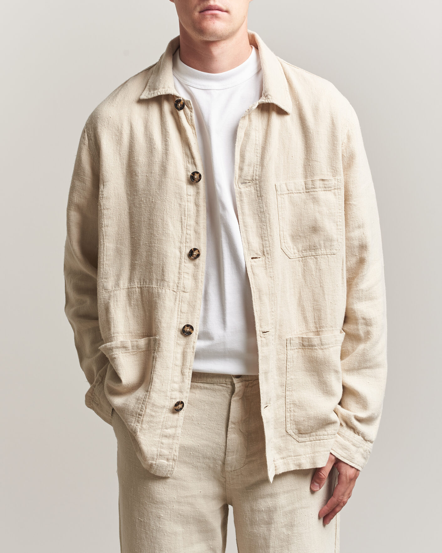 Uomini | Camicie | A Day's March | Original Linen Overshirt Oyster