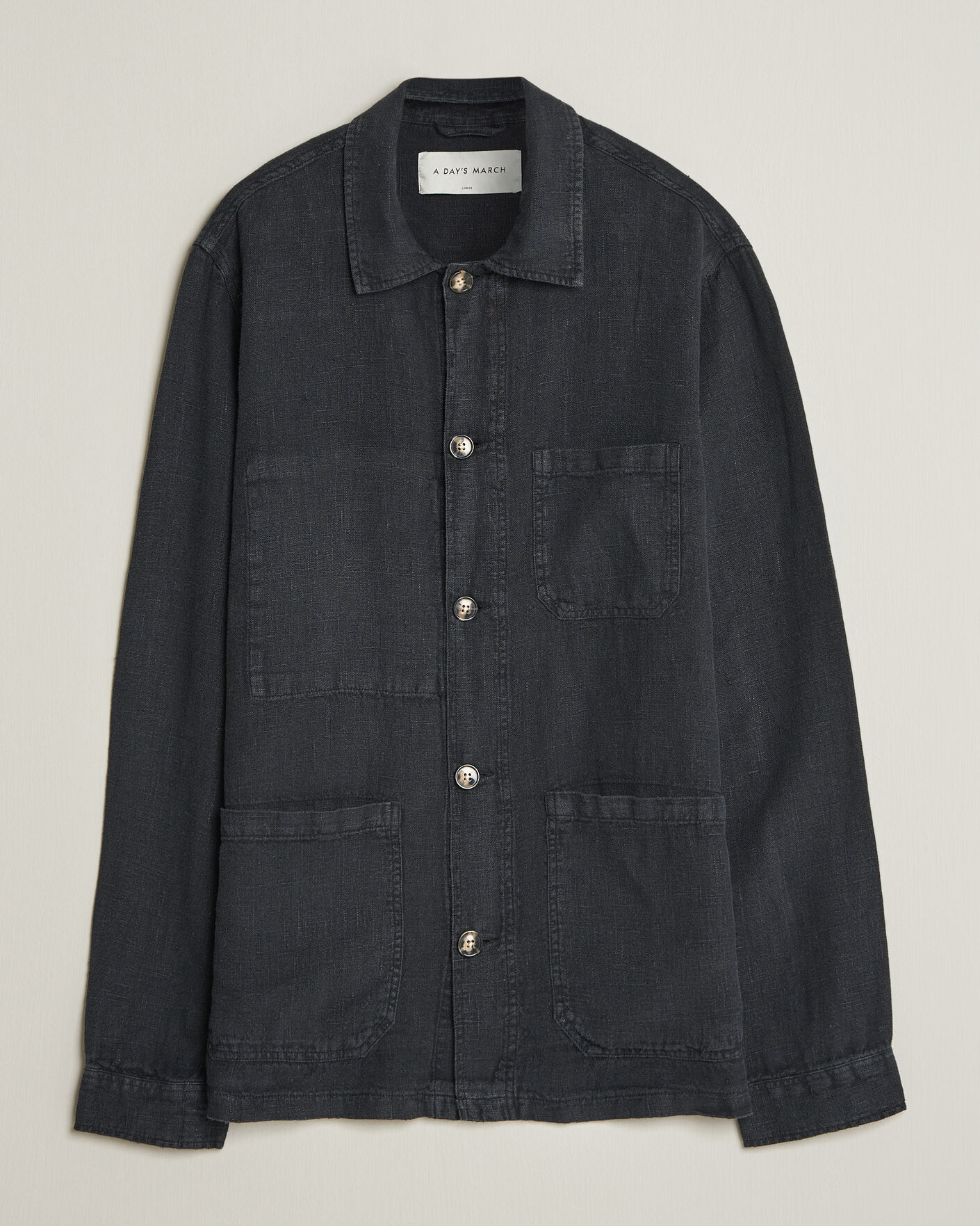 Uomini | Camicie | A Day's March | Original Linen Overshirt Black