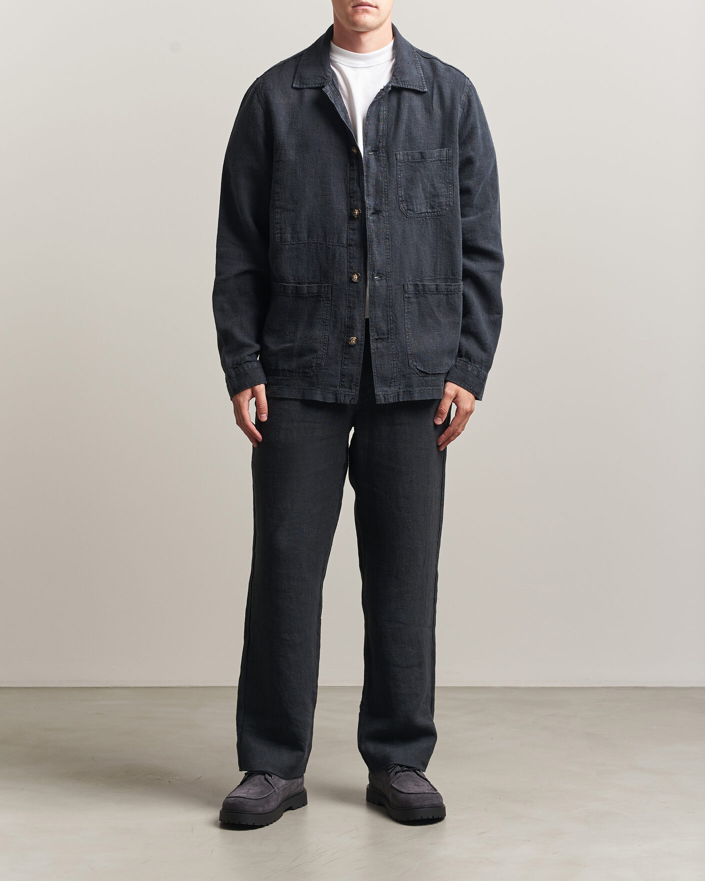 Uomini | Camicie | A Day's March | Original Linen Overshirt Black