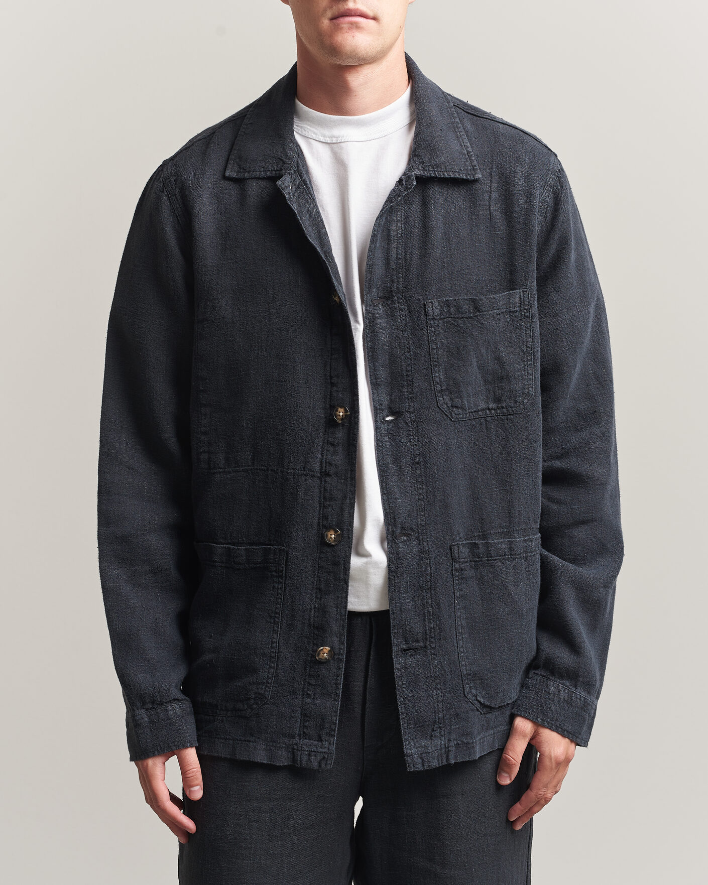 Uomini | Camicie | A Day's March | Original Linen Overshirt Black