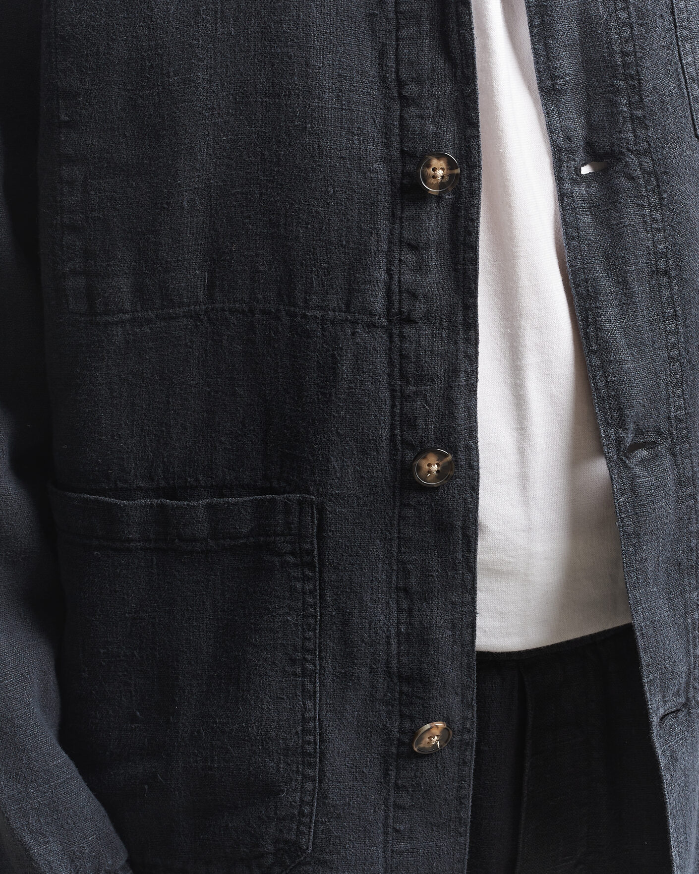 Uomini | Camicie | A Day's March | Original Linen Overshirt Black