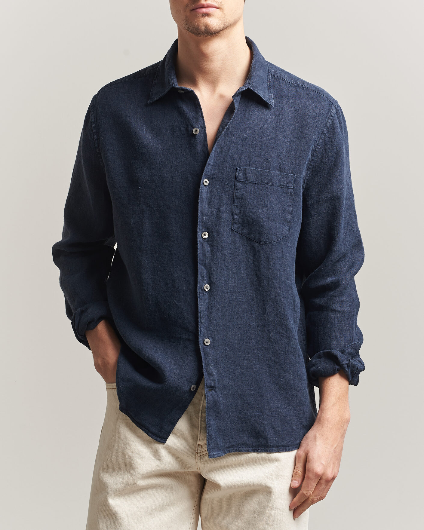 Uomini | Camicie | A Day's March | Daintree Linen Shirt Navy