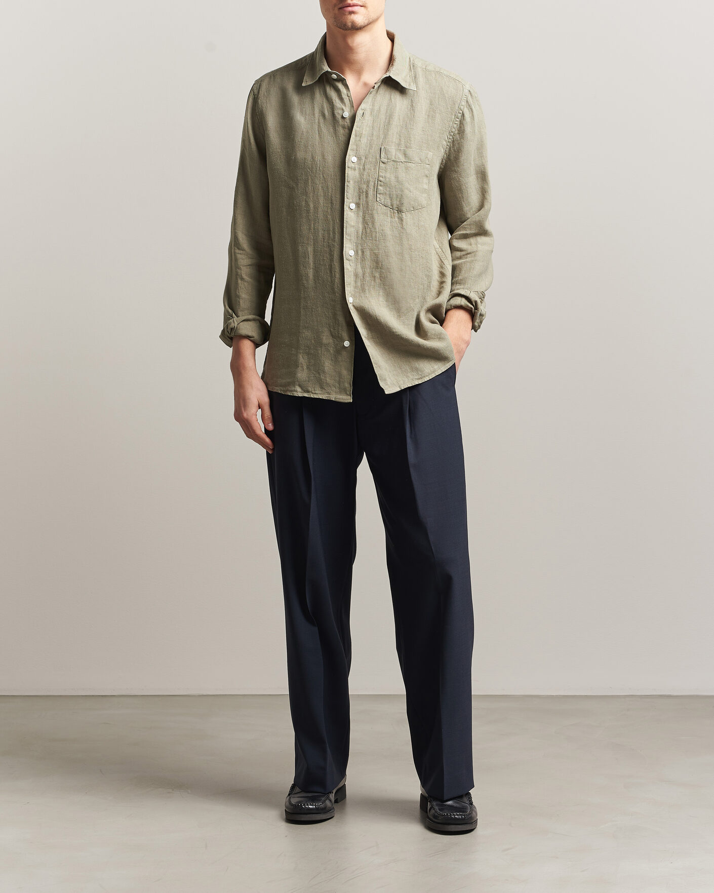 Uomini | Camicie | A Day's March | Daintree Linen Shirt Misty Green