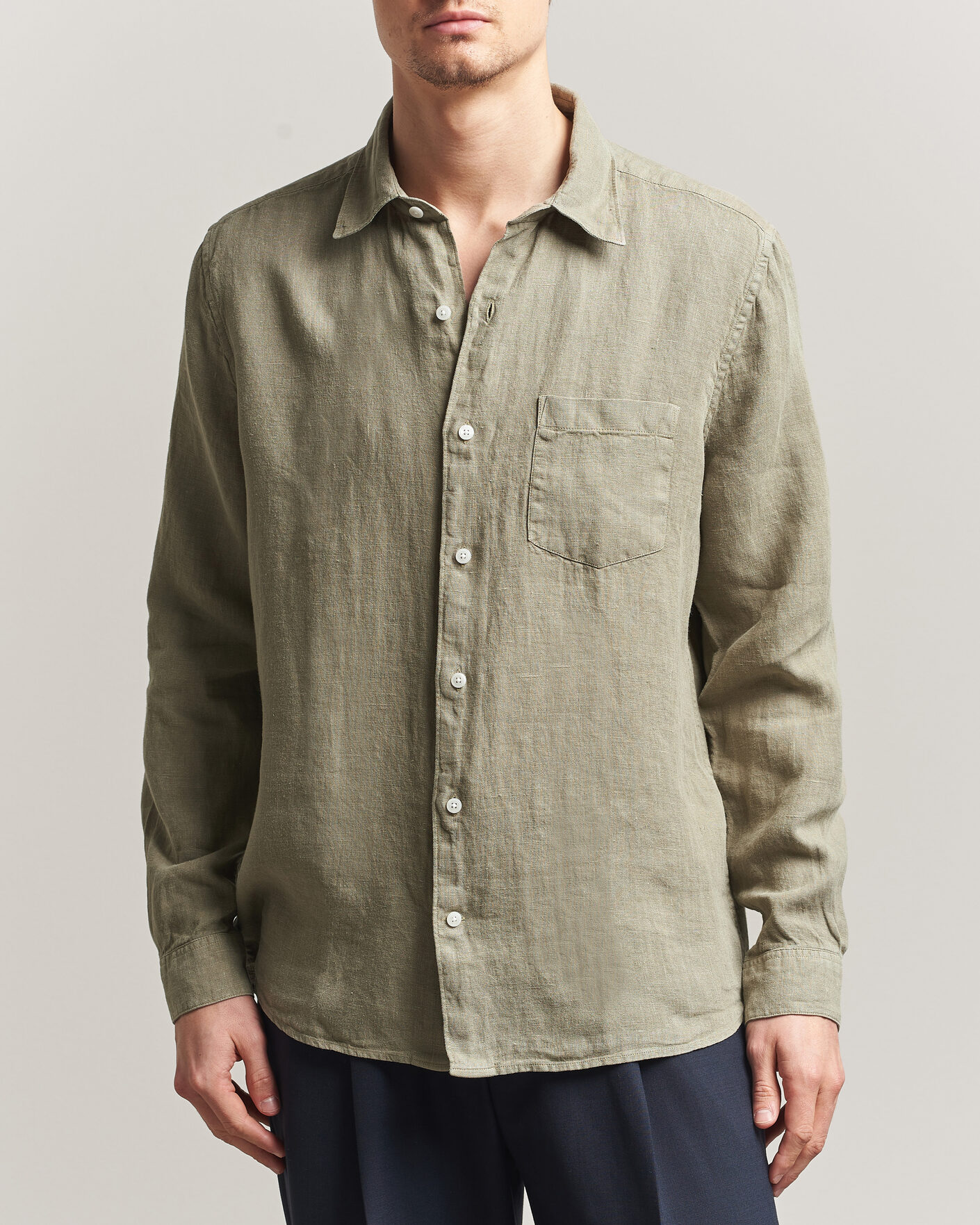 Uomini | Camicie | A Day's March | Daintree Linen Shirt Misty Green