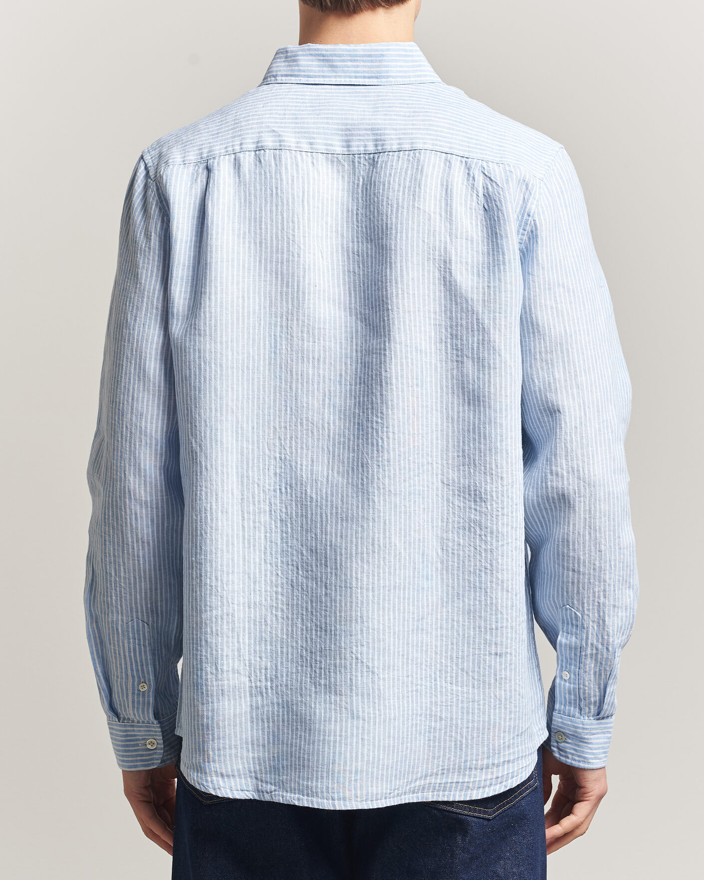 Uomini | Camicie | A Day's March | Daintree Striped Linen Shirt Light Blue/White