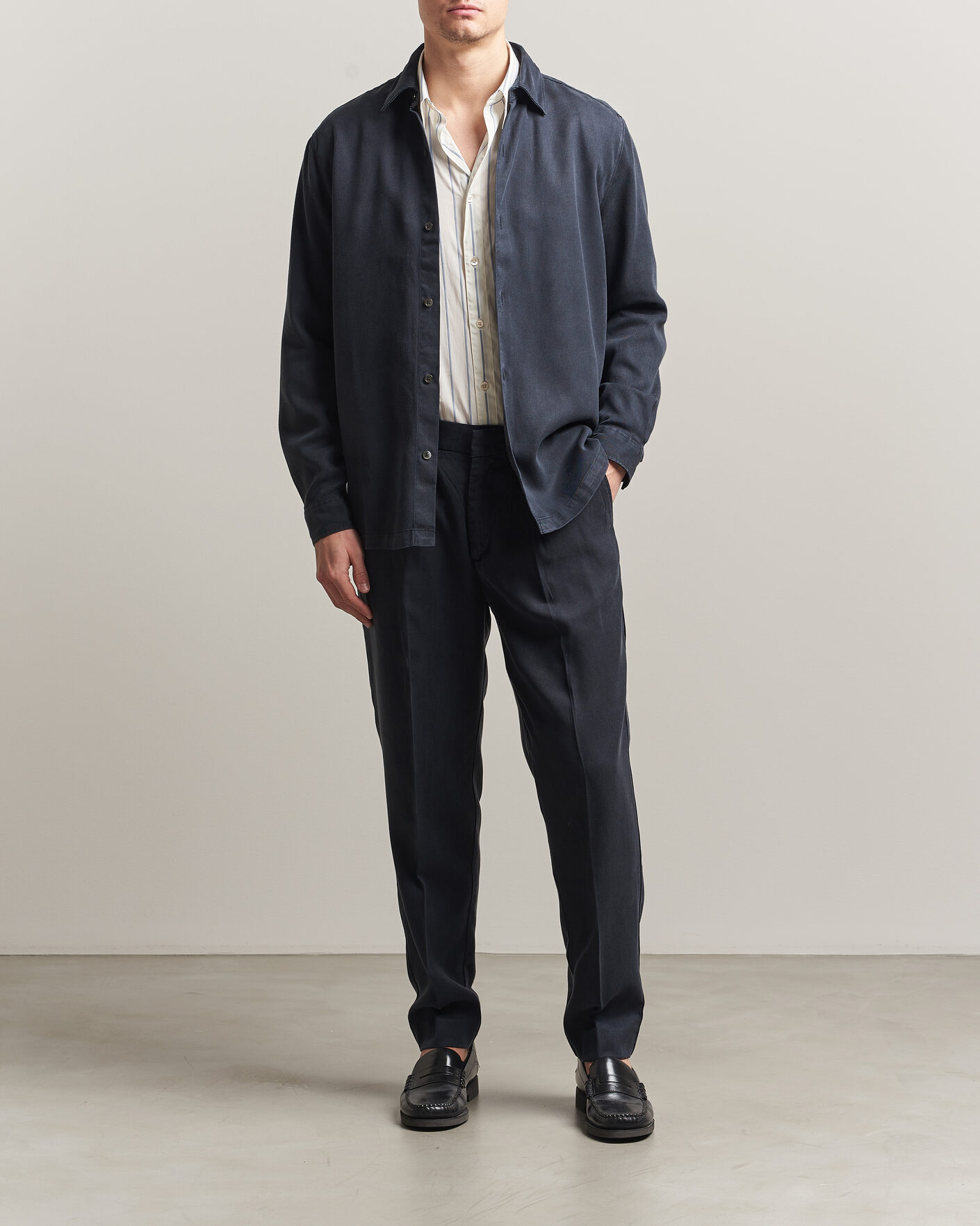 Uomini | Camicie | A Day's March | Clean Cut Lyocell Shirt Navy