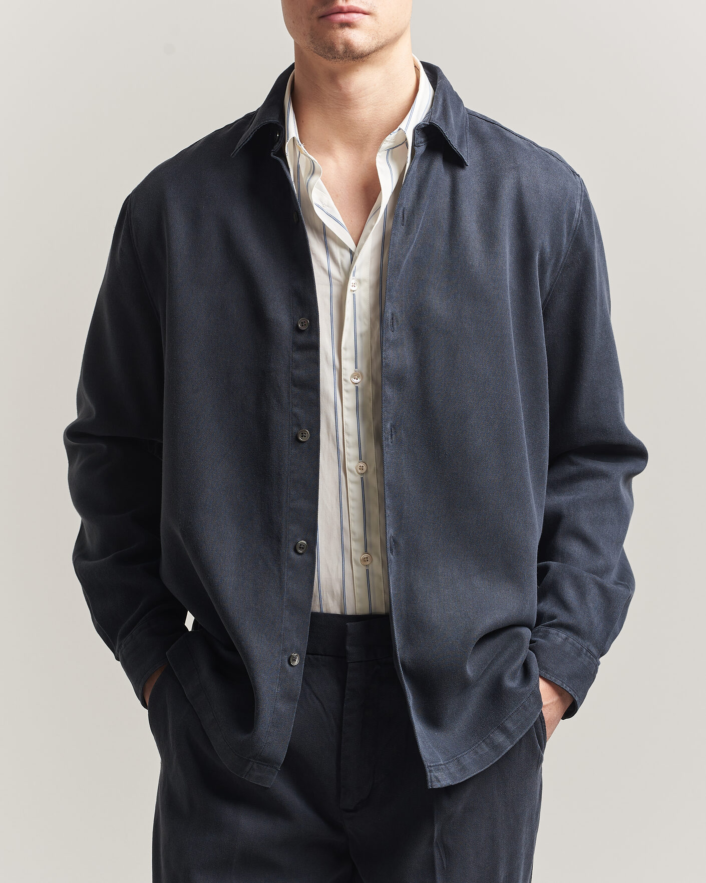 Uomini | Camicie | A Day's March | Clean Cut Lyocell Shirt Navy