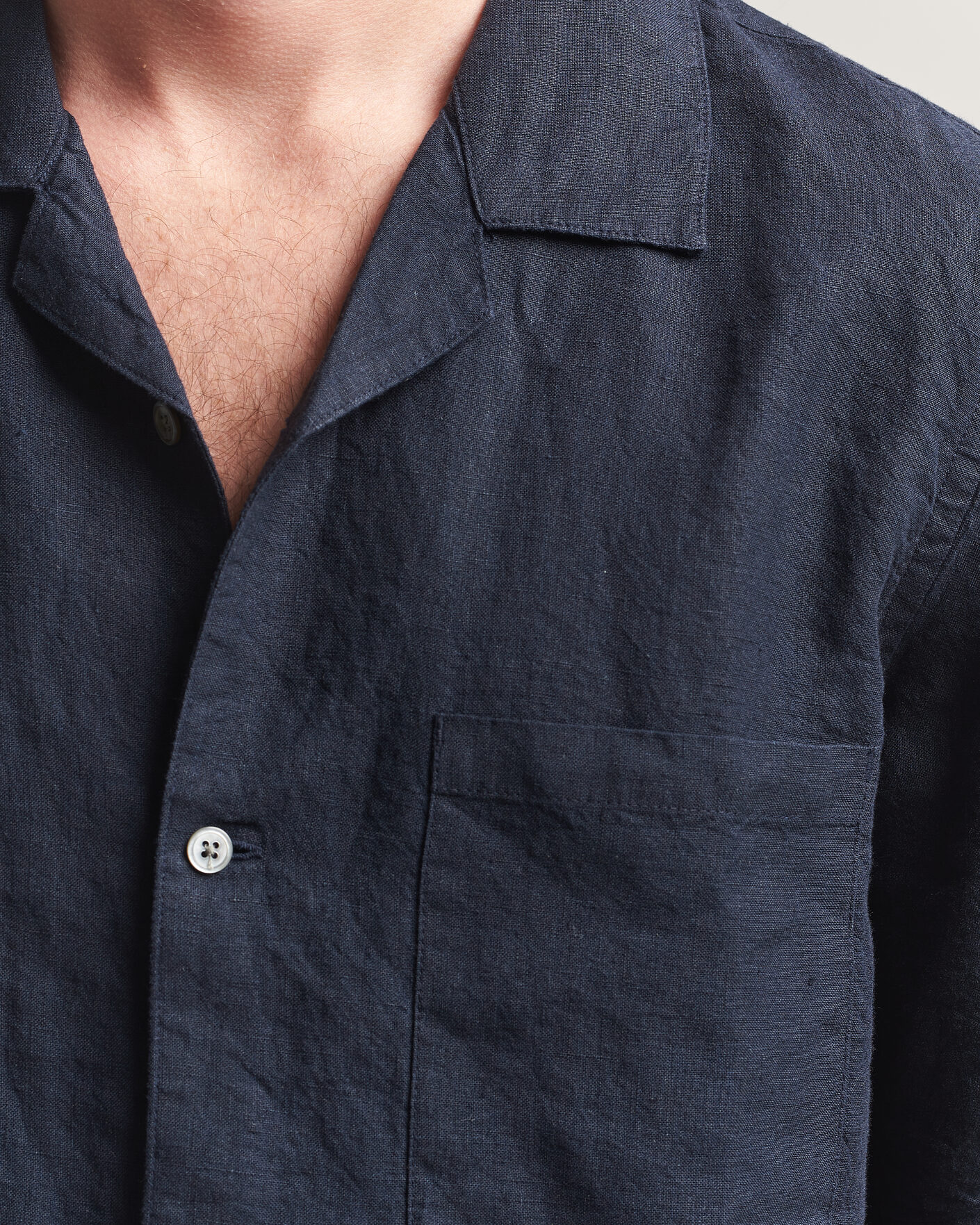 Uomini | Camicie | A Day's March | Yamu Linen Short Sleeve Shirt Navy