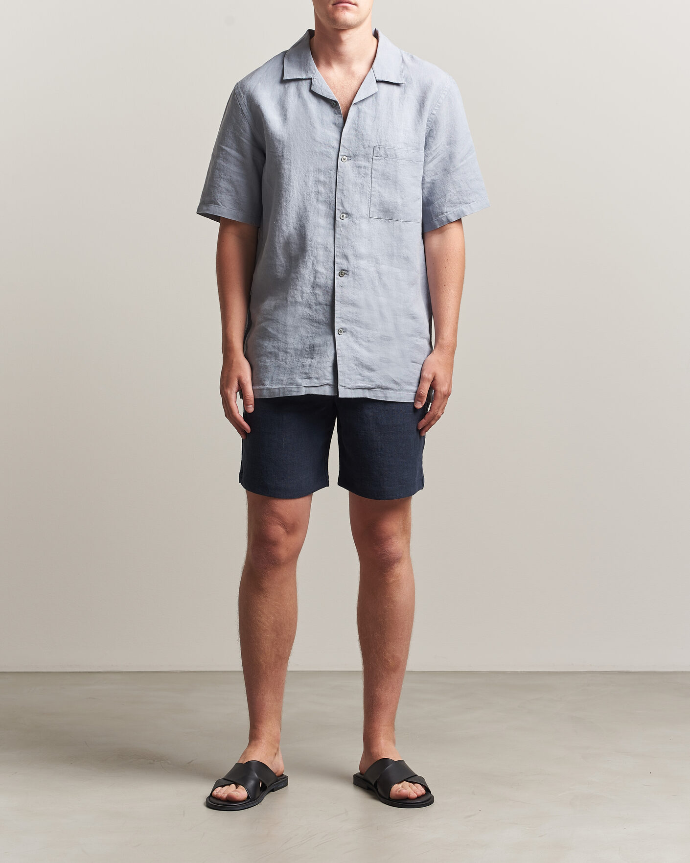 Uomini | Camicie | A Day's March | Yamu Linen Short Sleeve Shirt Rock Blue