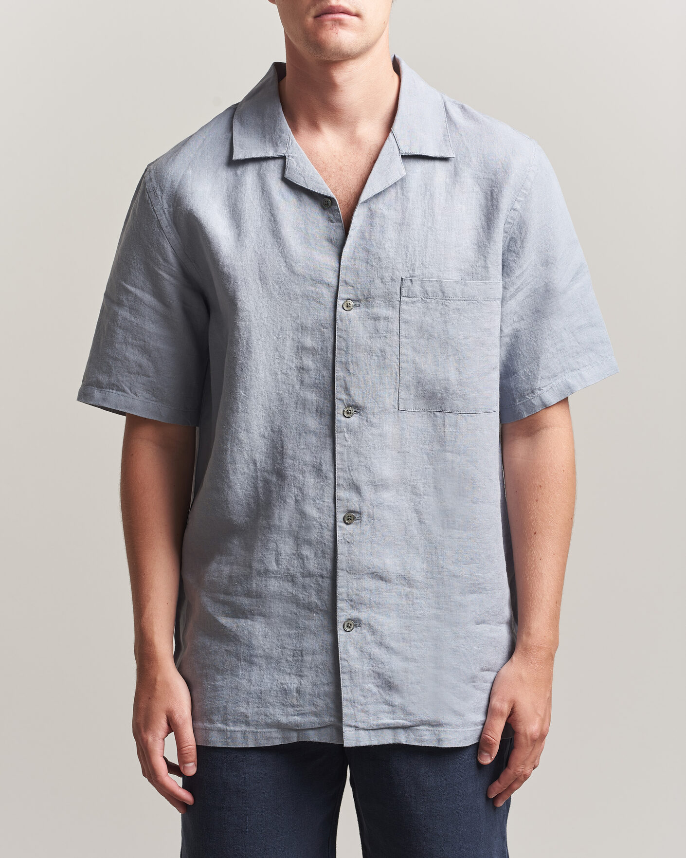 Uomini | Camicie | A Day's March | Yamu Linen Short Sleeve Shirt Rock Blue