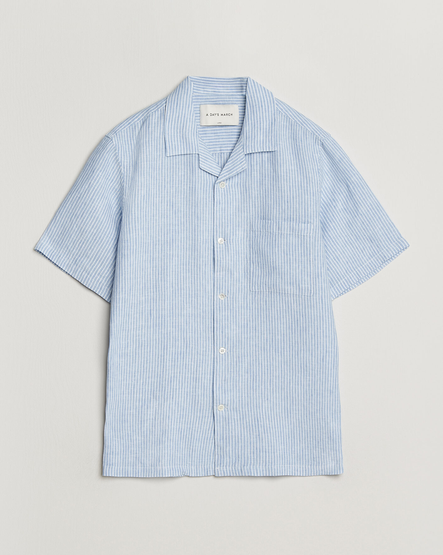 Uomini | Camicie | A Day's March | Yamu Striped Linen Short Sleeve Shirt Light Blue
