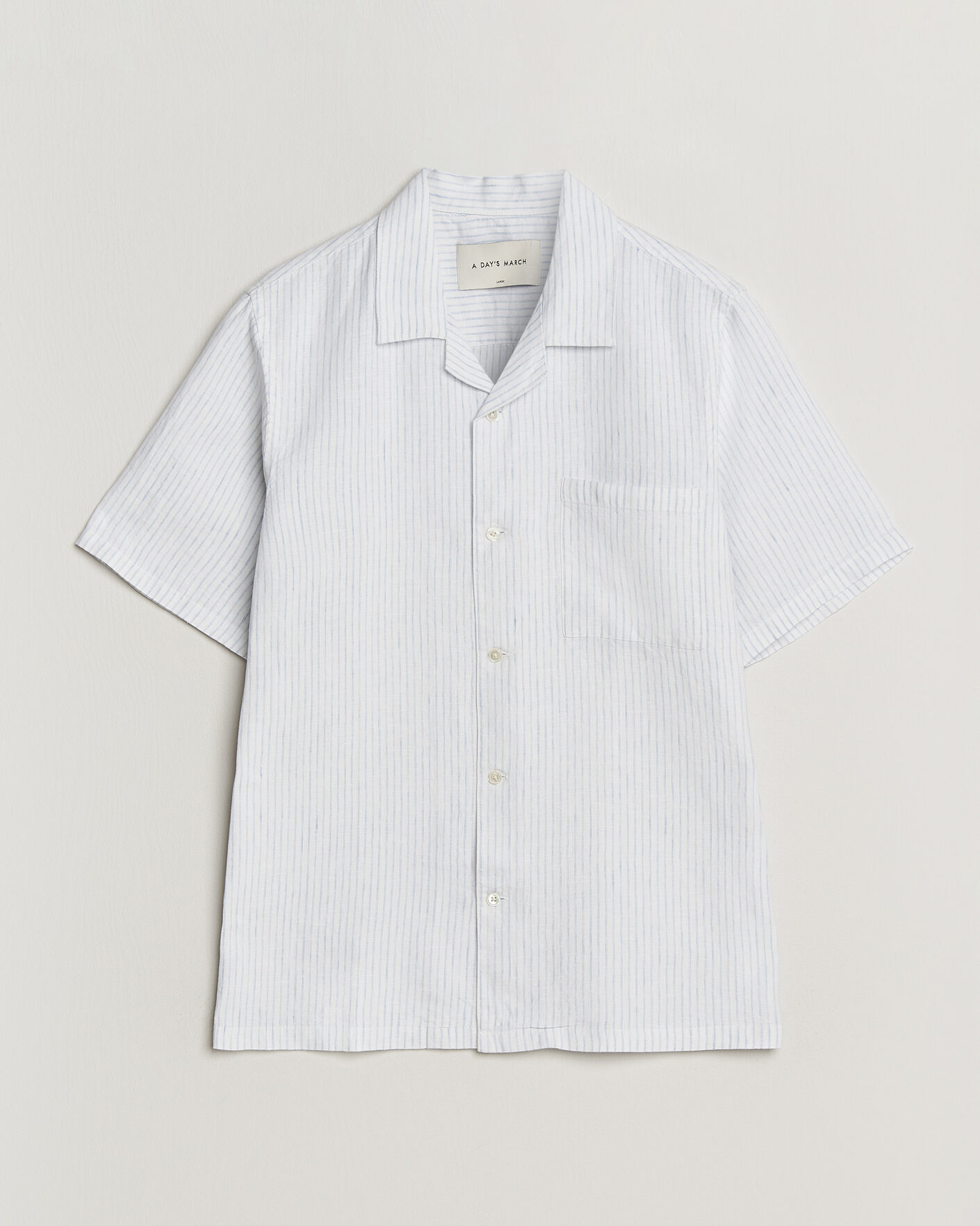 Uomini | Camicie | A Day's March | Yamu Striped Linen Short Sleeve Shirt White