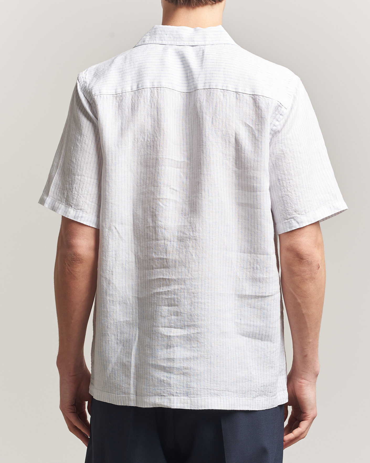 Uomini | Camicie | A Day's March | Yamu Striped Linen Short Sleeve Shirt White