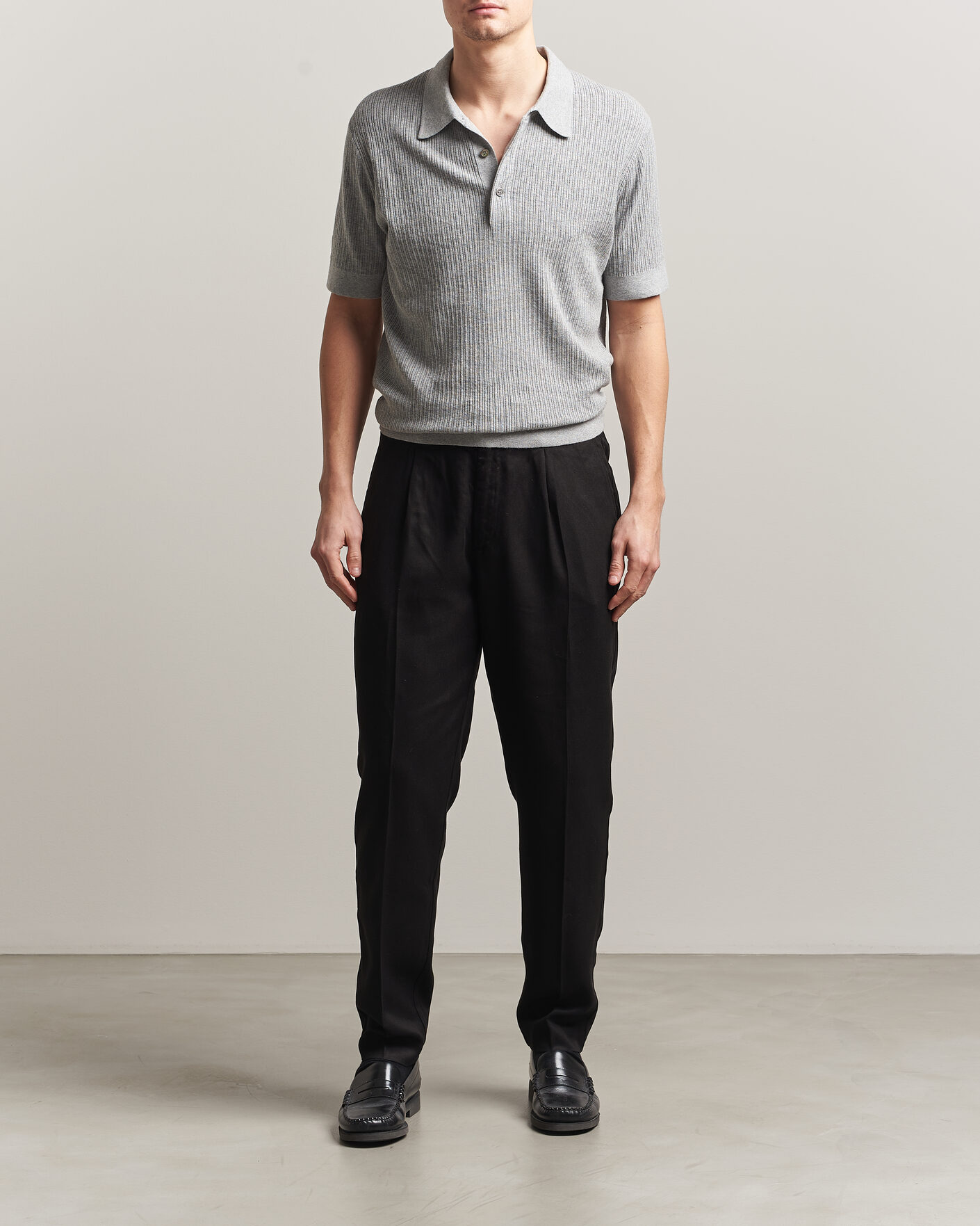 Uomini | Polo | A Day's March | Aspen Structured Knitted Polo Grey