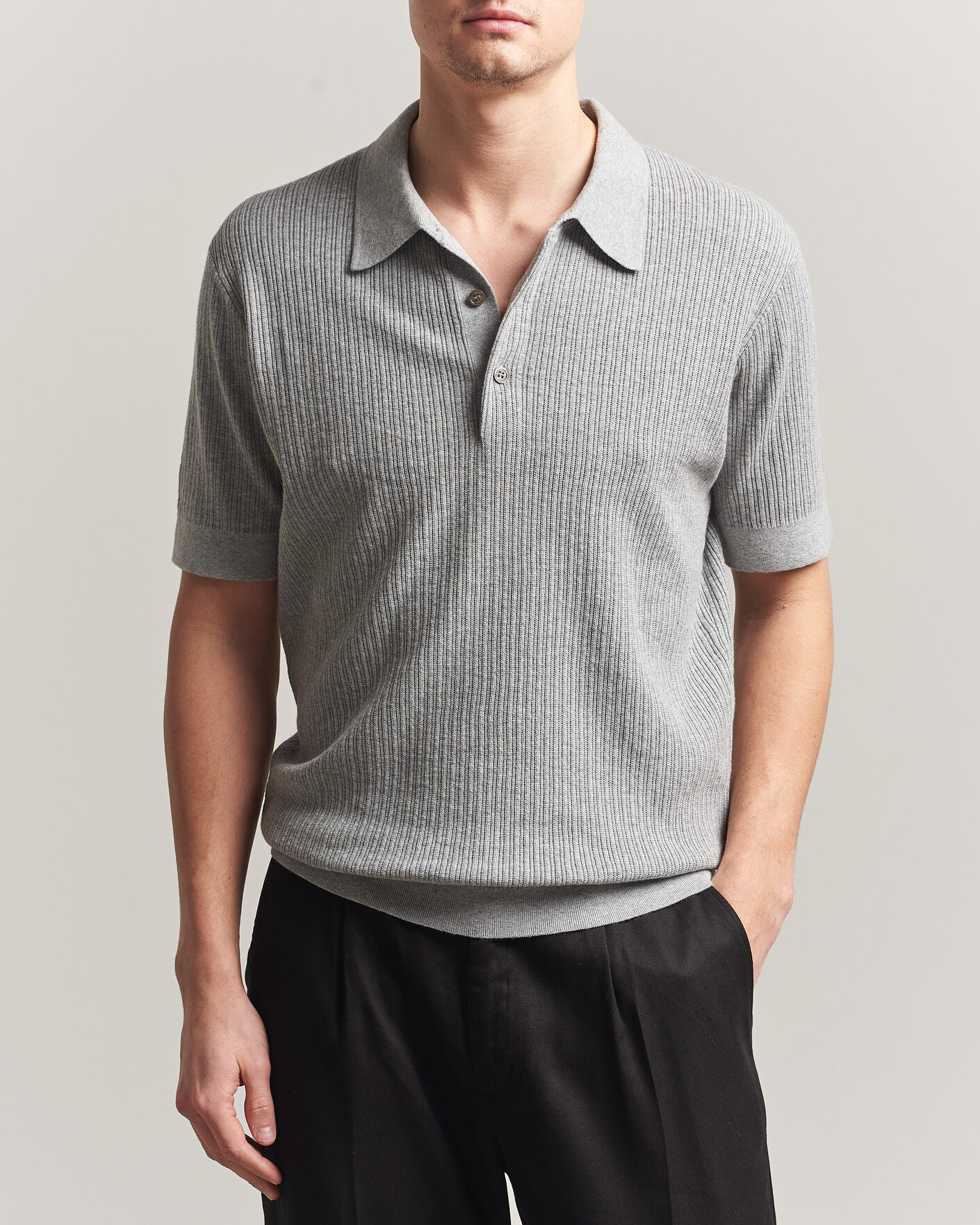 Uomini | Polo | A Day's March | Aspen Structured Knitted Polo Grey