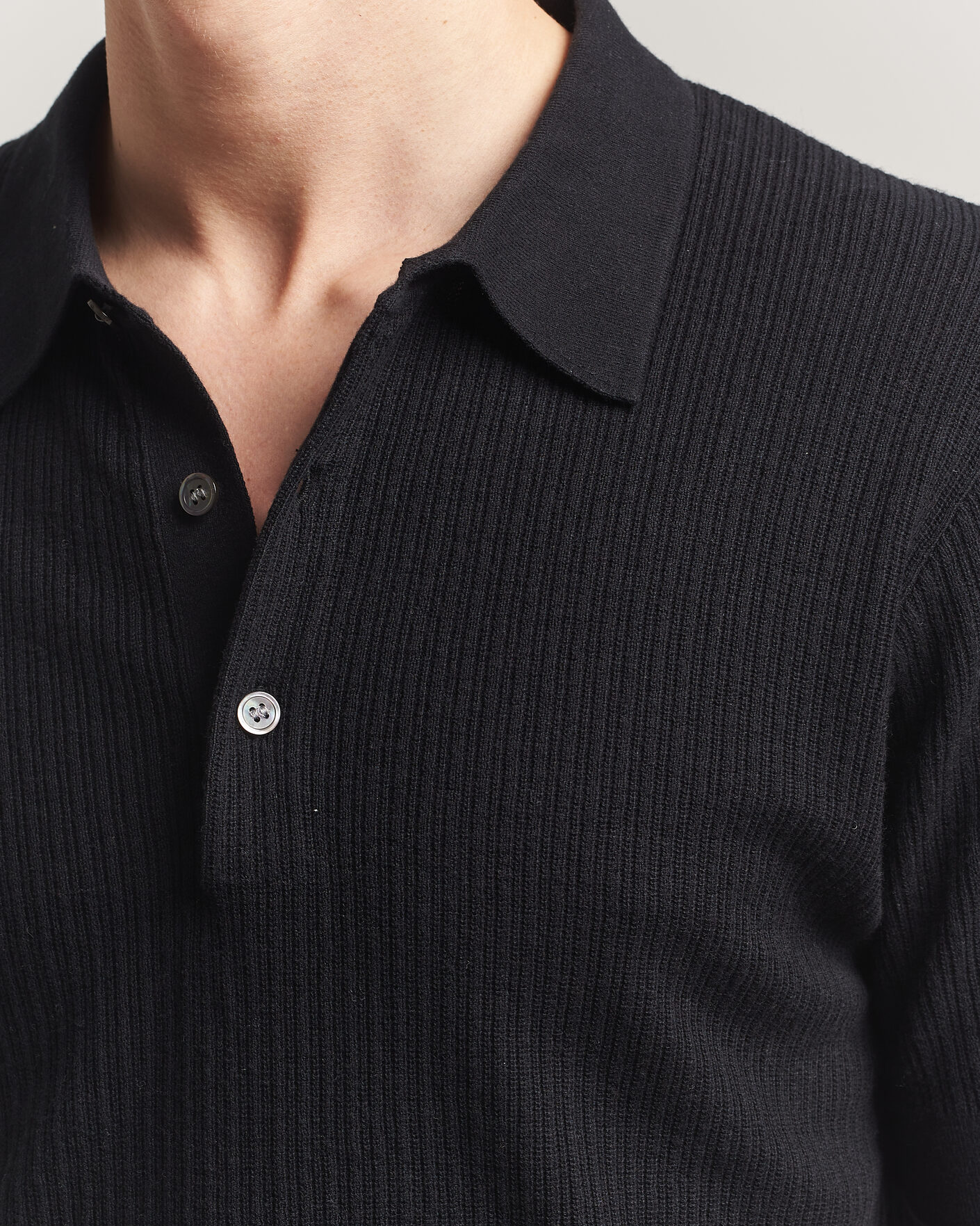 Uomini | Polo | A Day's March | Aspen Structured Knitted Polo Black