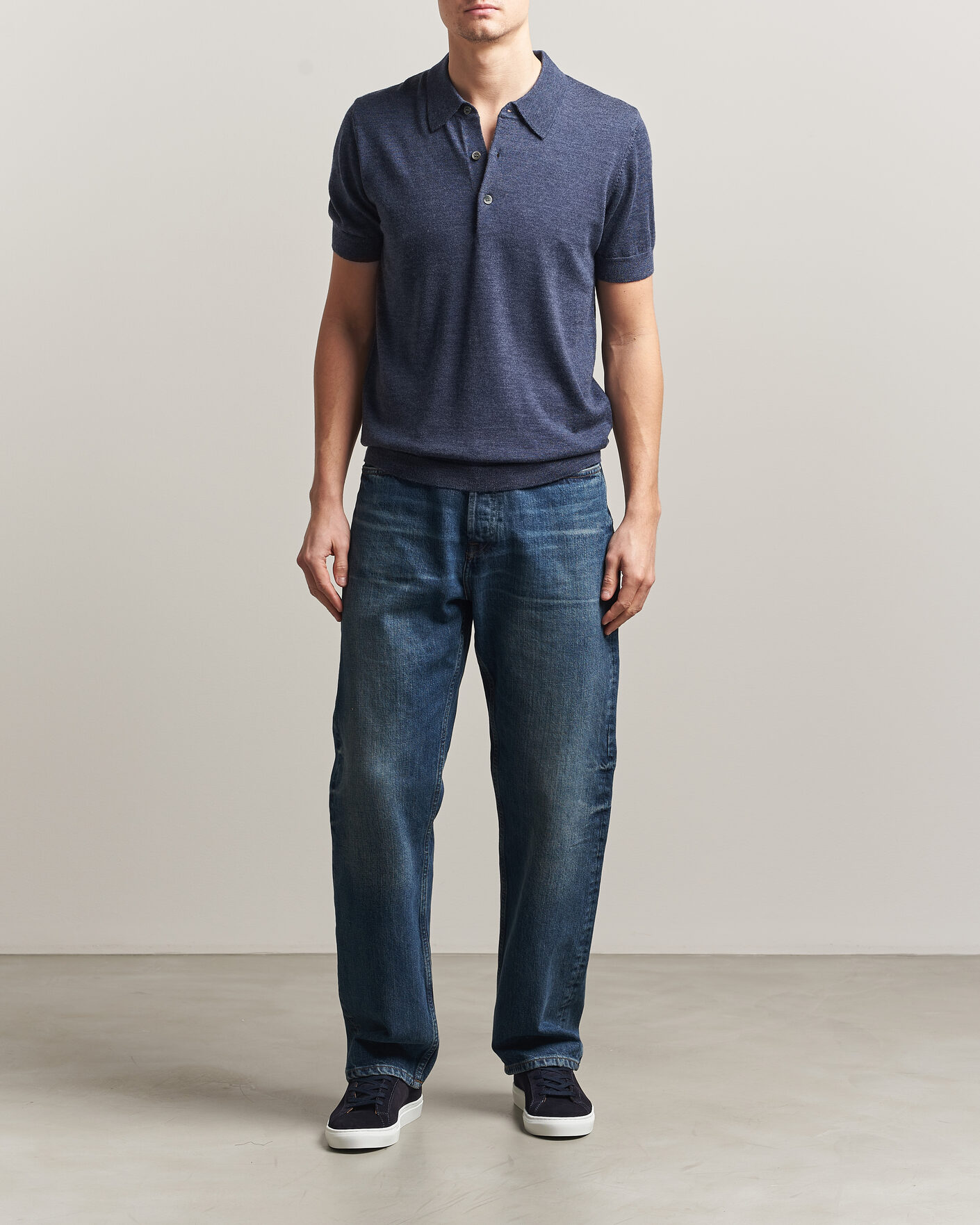 Uomini | Polo | A Day's March | Rosehall Knitted Polo Storm Blue