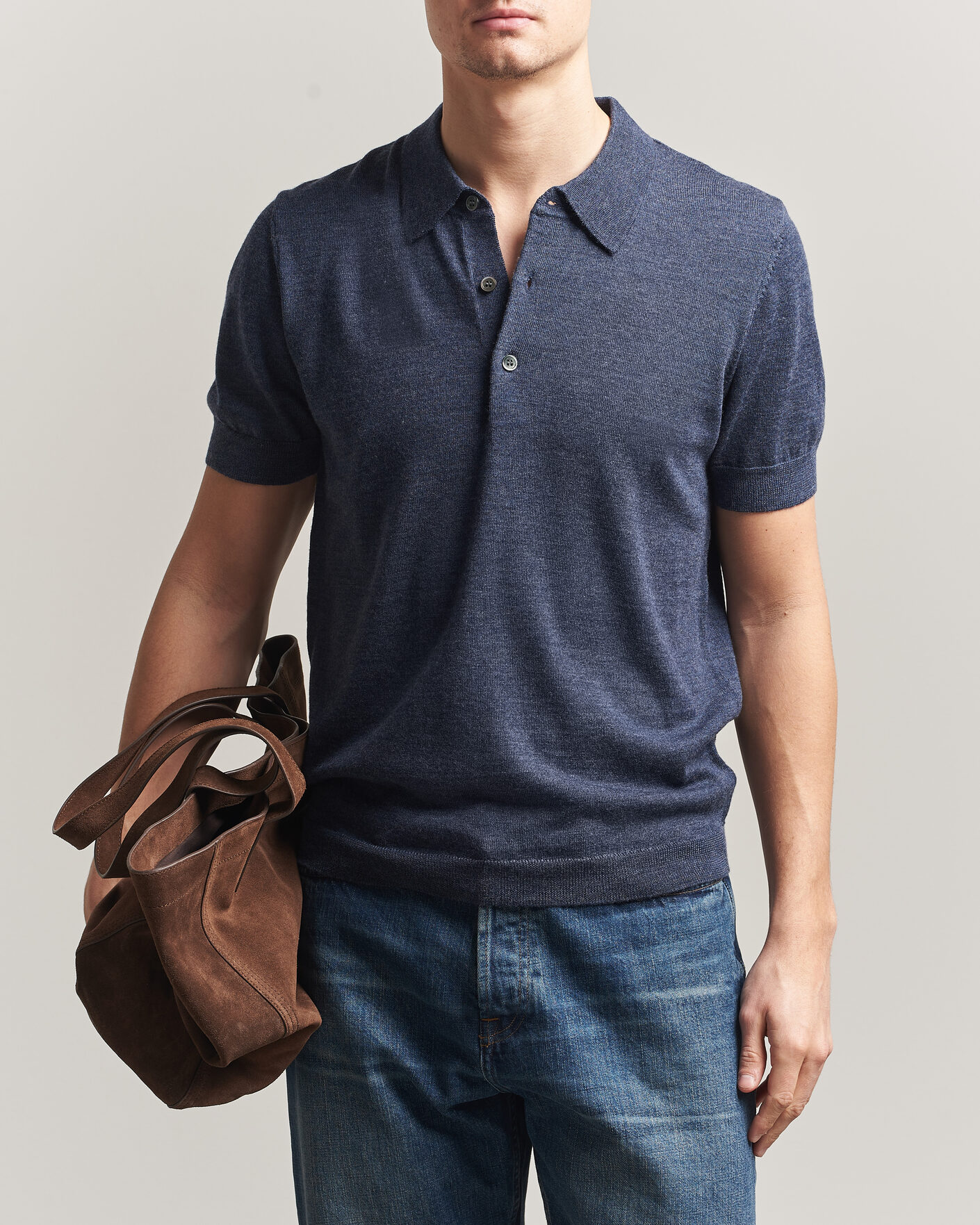 Uomini | Polo | A Day's March | Rosehall Knitted Polo Storm Blue
