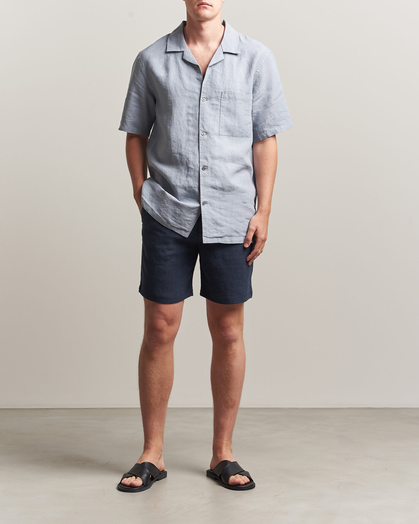 Uomini | Pantaloncini | A Day's March | Luny Linen Shorts Navy