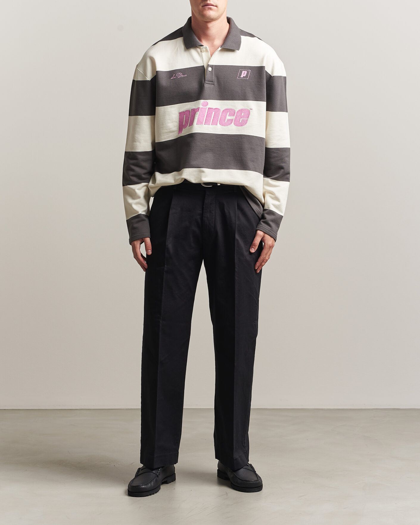 Uomini | Maglieria | LES DEUX | Prince Striped Long Sleeve Polo Raven Gray