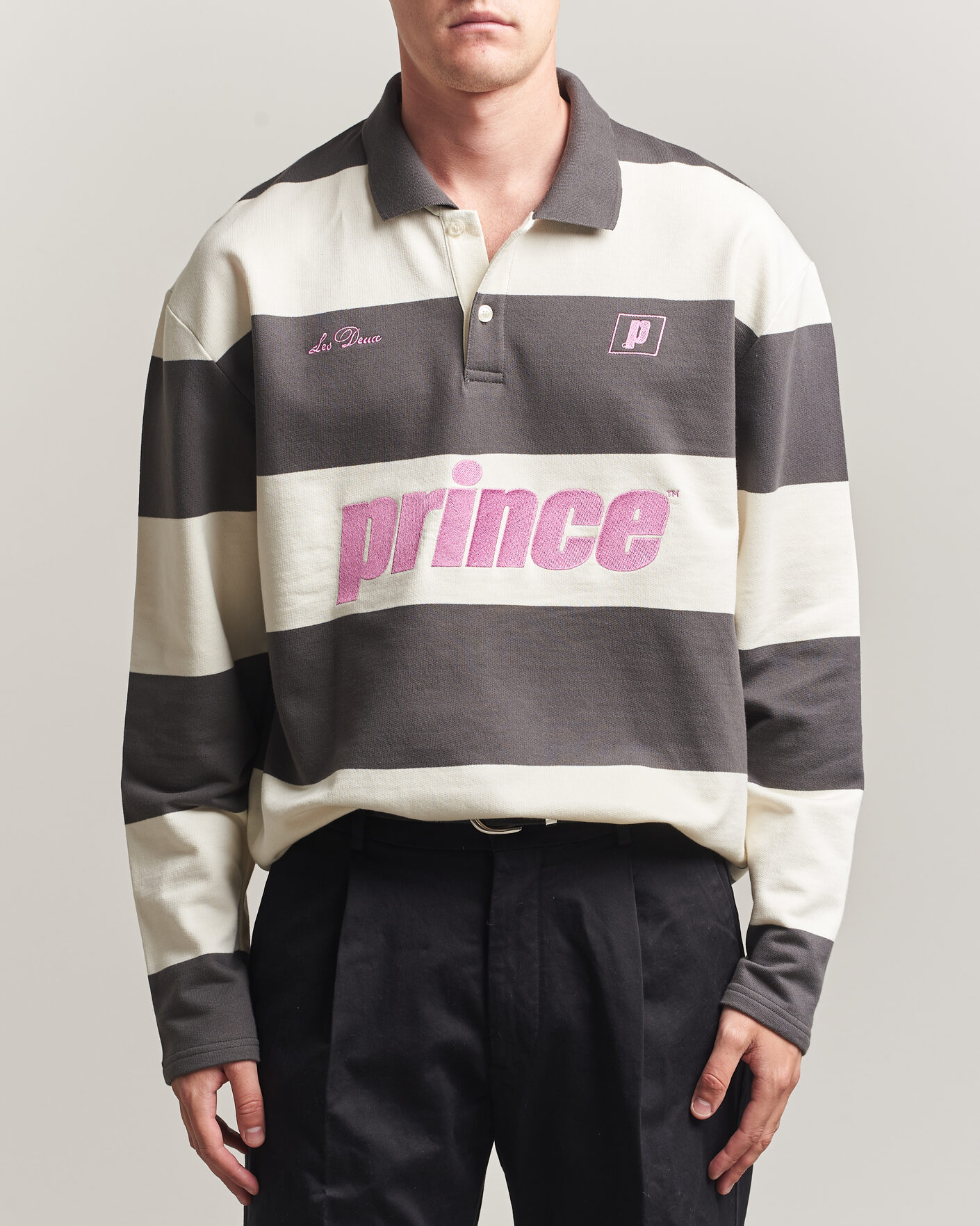 Uomini | Maglieria | LES DEUX | Prince Striped Long Sleeve Polo Raven Gray