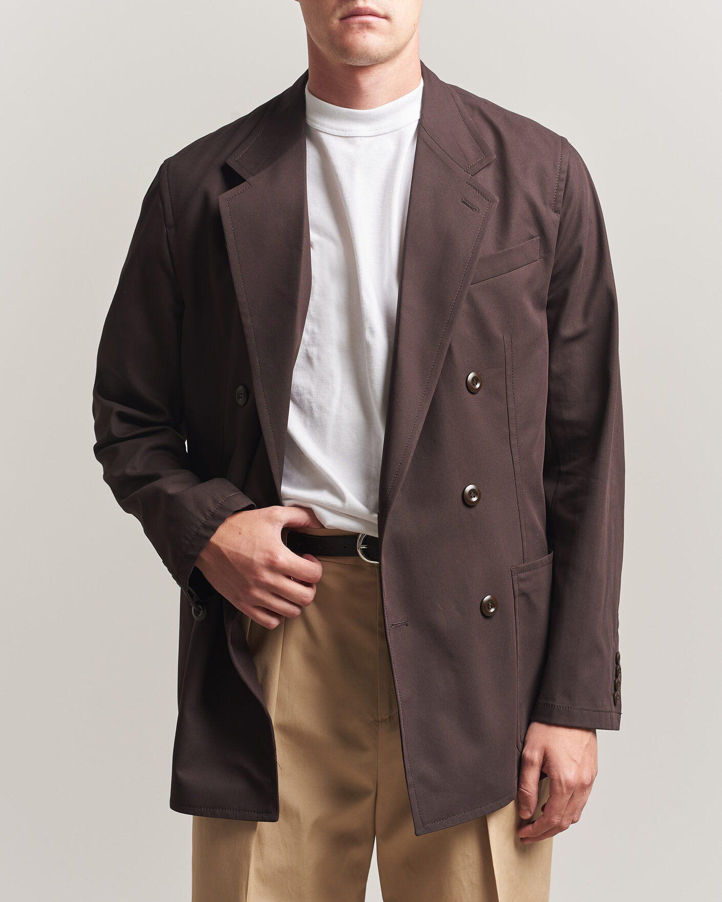 Uomini | Blazers | Filippa K | Reese Cotton Double Breasted Blazer Dark Chocolate