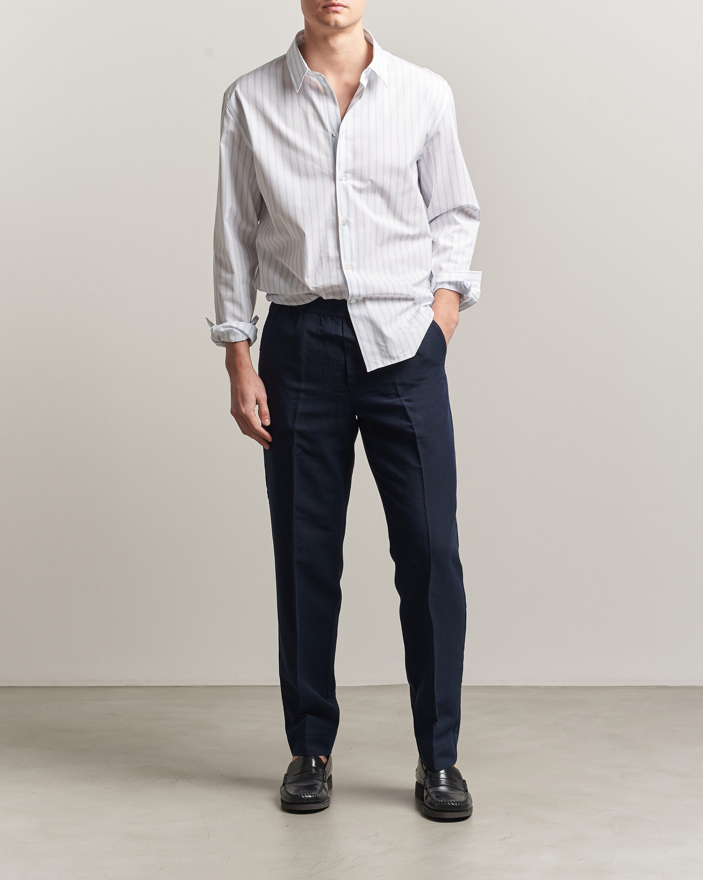 Uomini | Pantaloni | Filippa K | Theo Relaxed Linen/Cotton Drawstring Trousers Navy