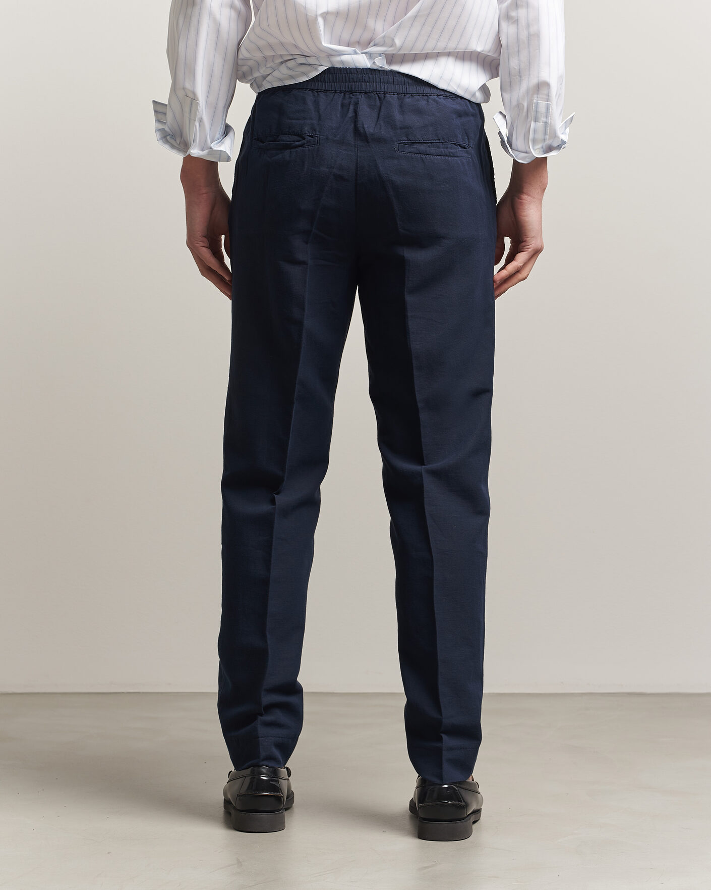 Uomini | Pantaloni | Filippa K | Theo Relaxed Linen/Cotton Drawstring Trousers Navy