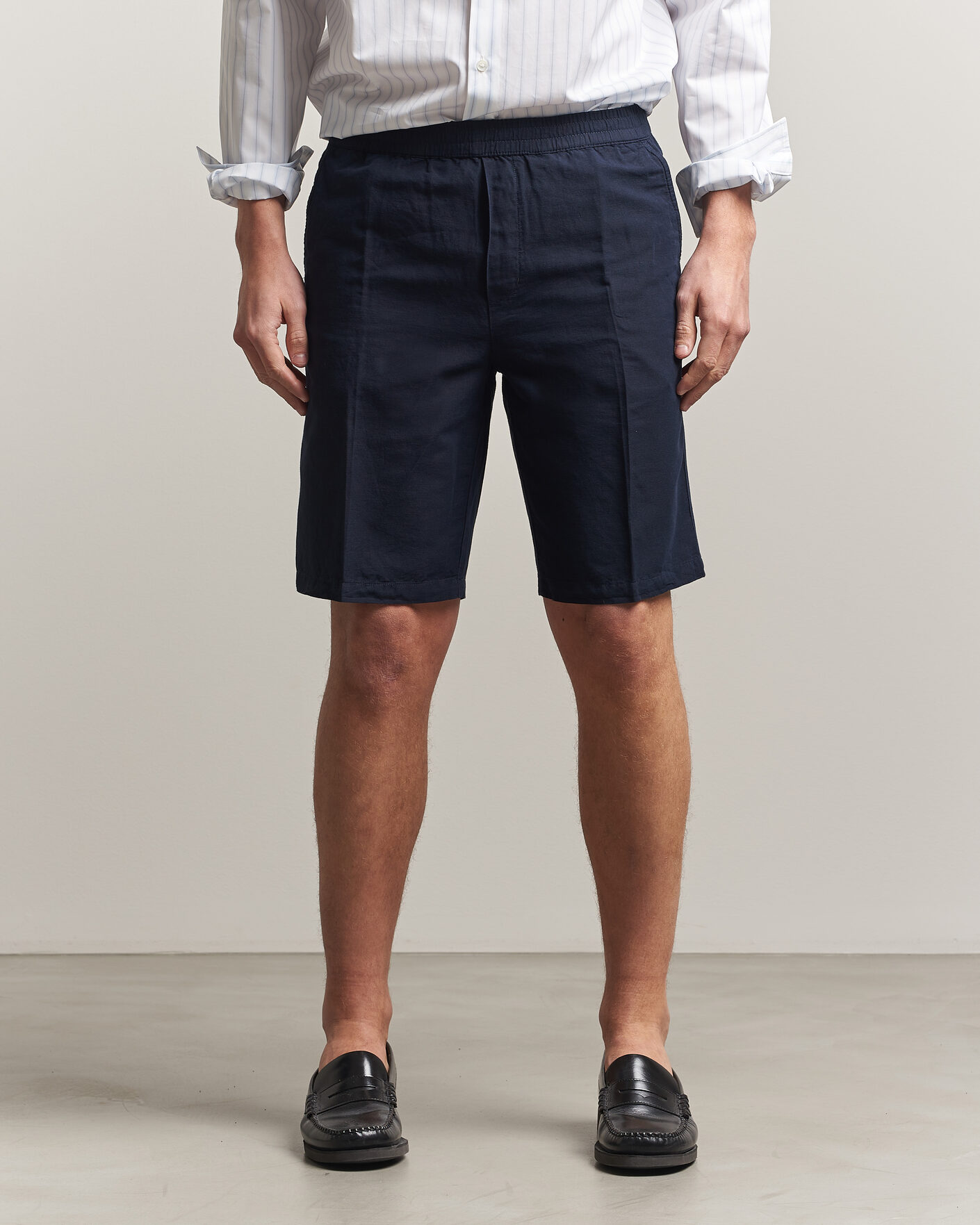 Uomini | Pantaloncini | Filippa K | Theo Relaxed Linen/Cotton Drawstring Shorts Navy