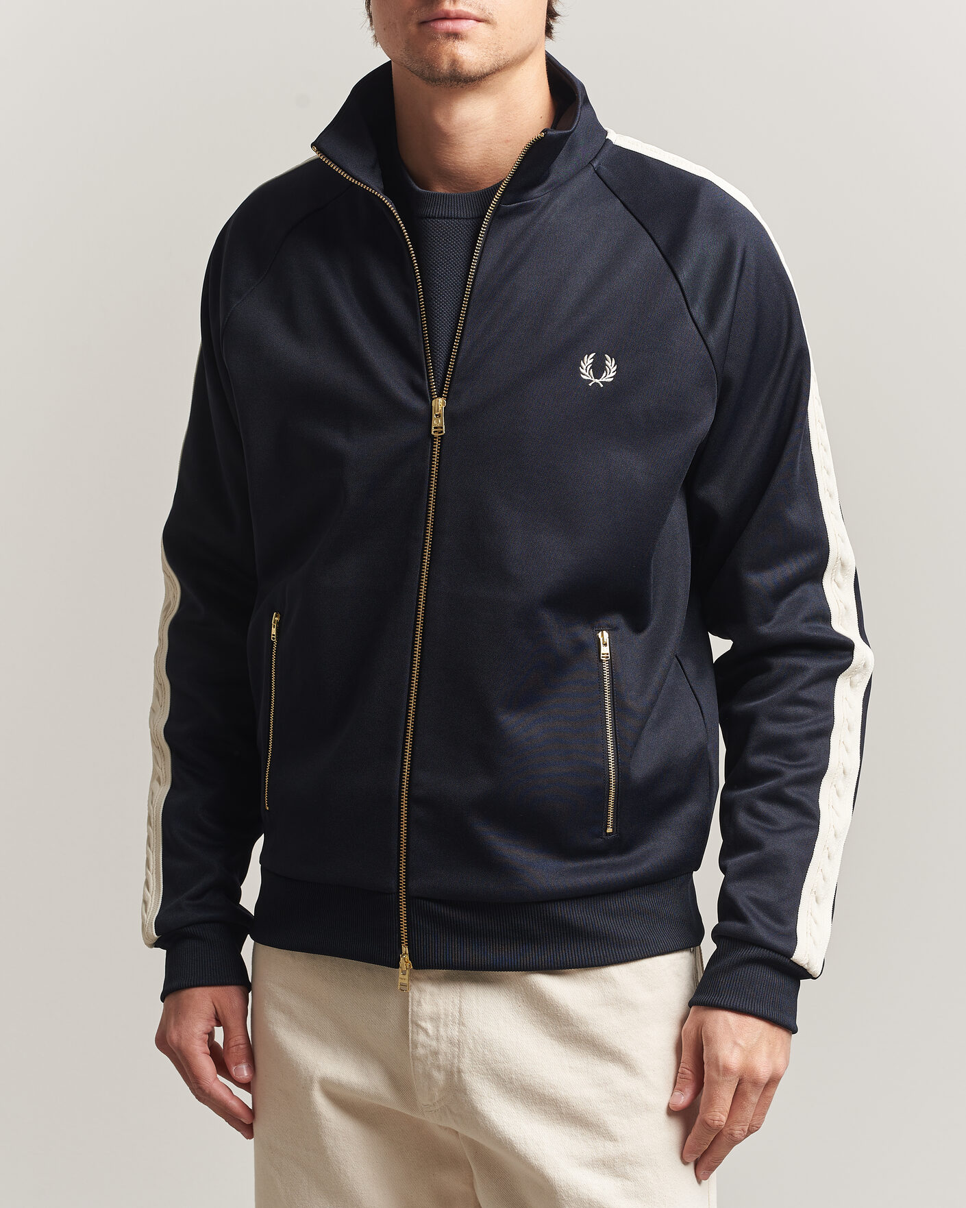 Uomini | Maglieria | Fred Perry | Cable Taped Track Jacket Navy