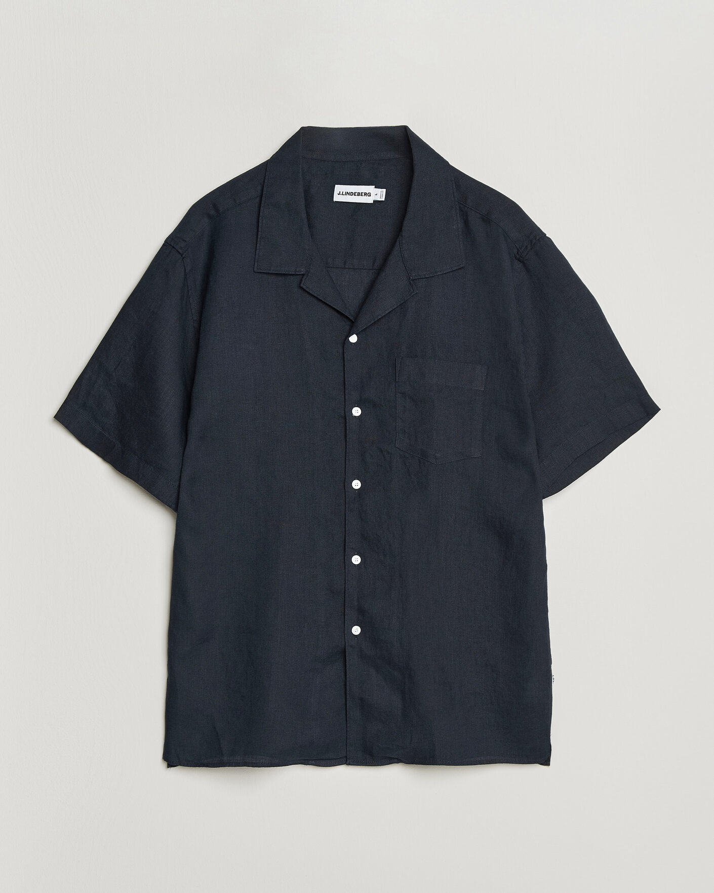 Uomini | Camicie | J.Lindeberg | Elio Linen Short Sleeve Shirt Navy