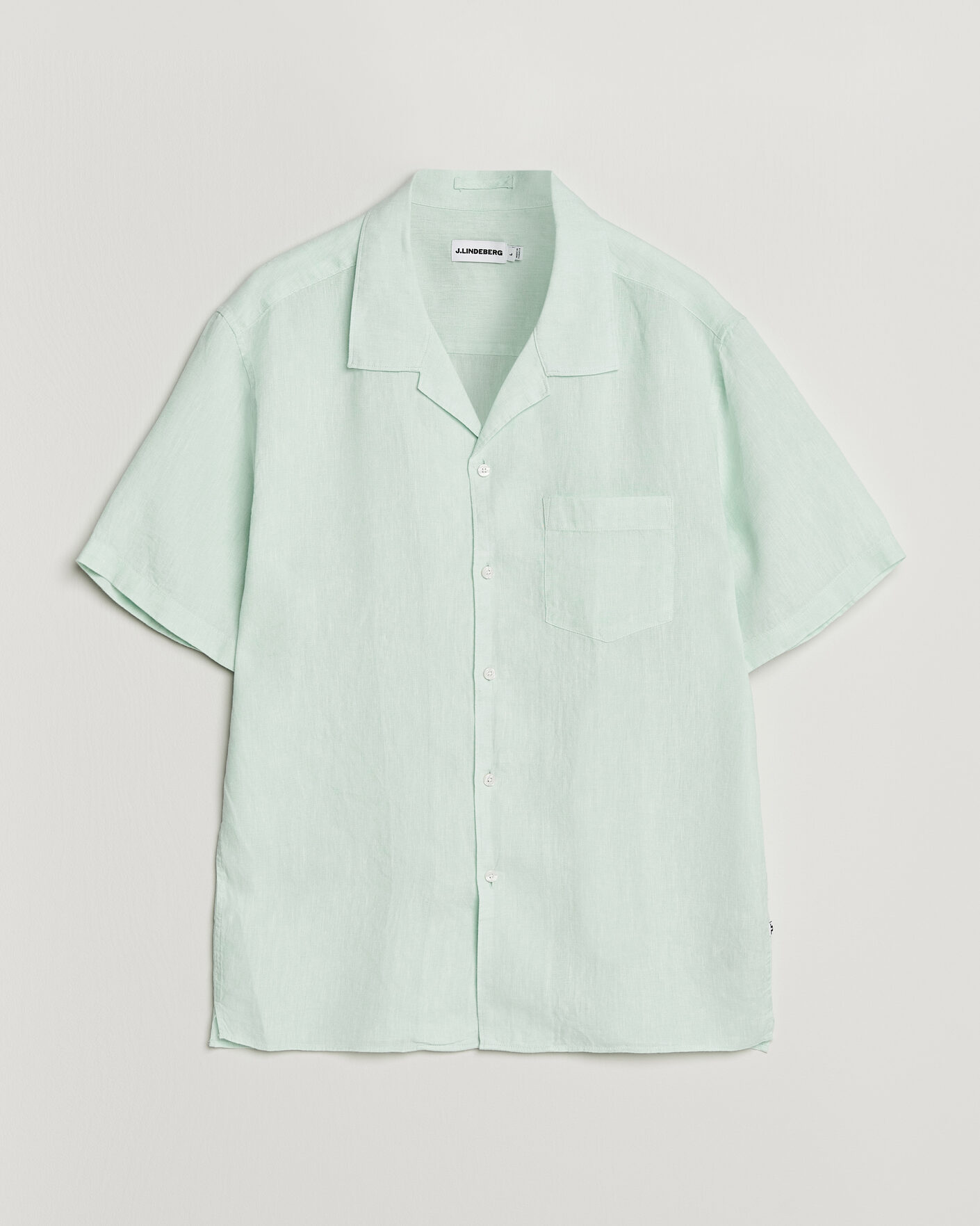 Uomini | Camicie | J.Lindeberg | Elio Linen Short Sleeve Shirt Bay Green