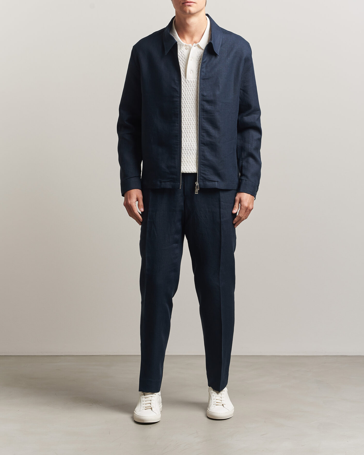 Uomini | Camicie | J.Lindeberg | Julius Drape Linen Overshirt Navy