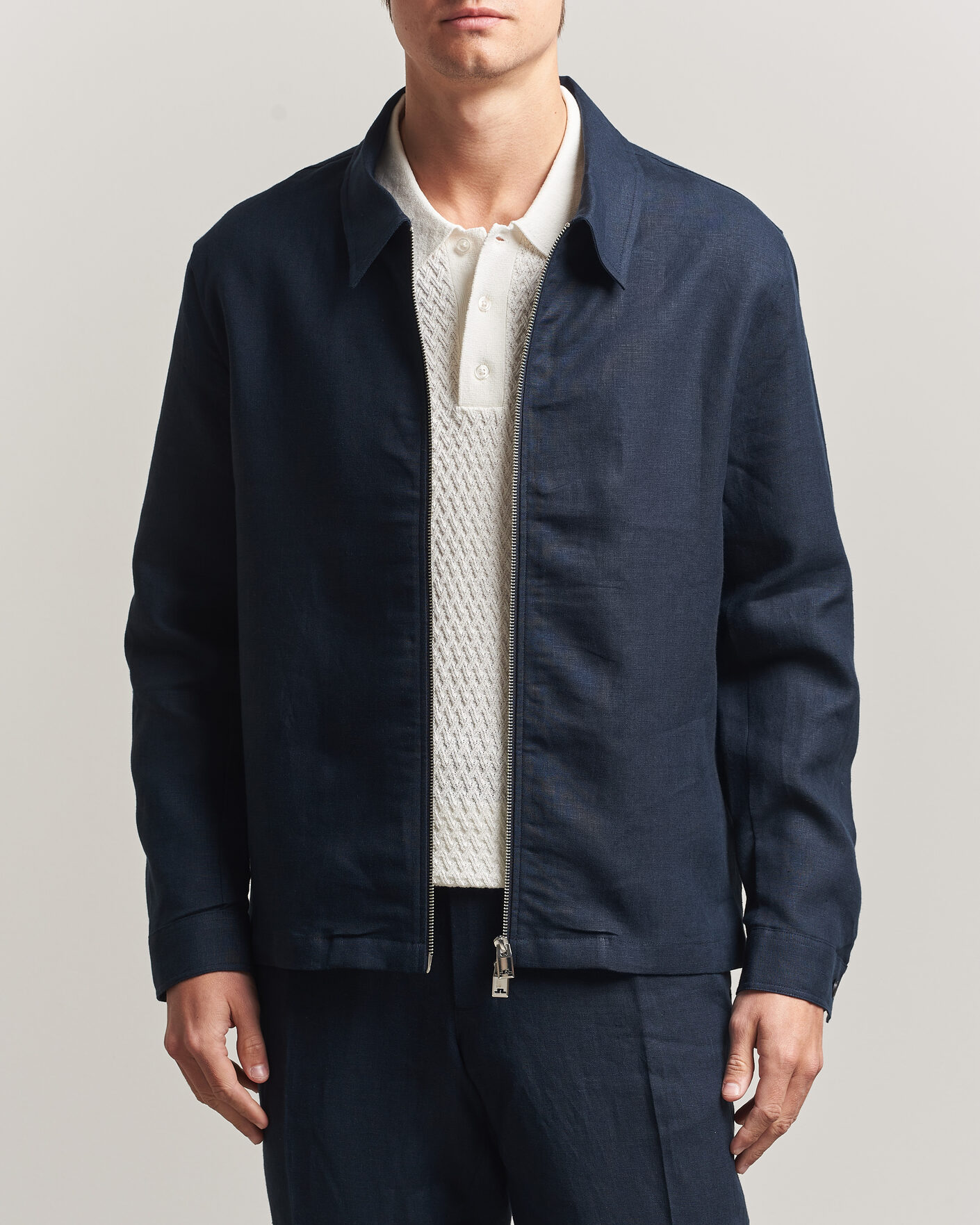 Uomini | Camicie | J.Lindeberg | Julius Drape Linen Overshirt Navy