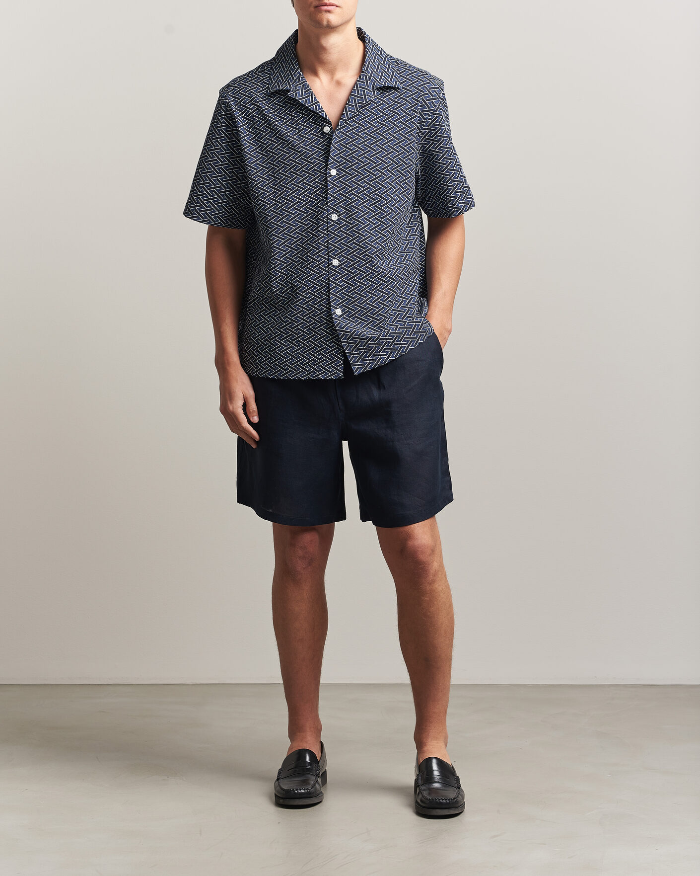 Uomini | Pantaloncini | J.Lindeberg | Joff Linen Drawstring Shorts Navy