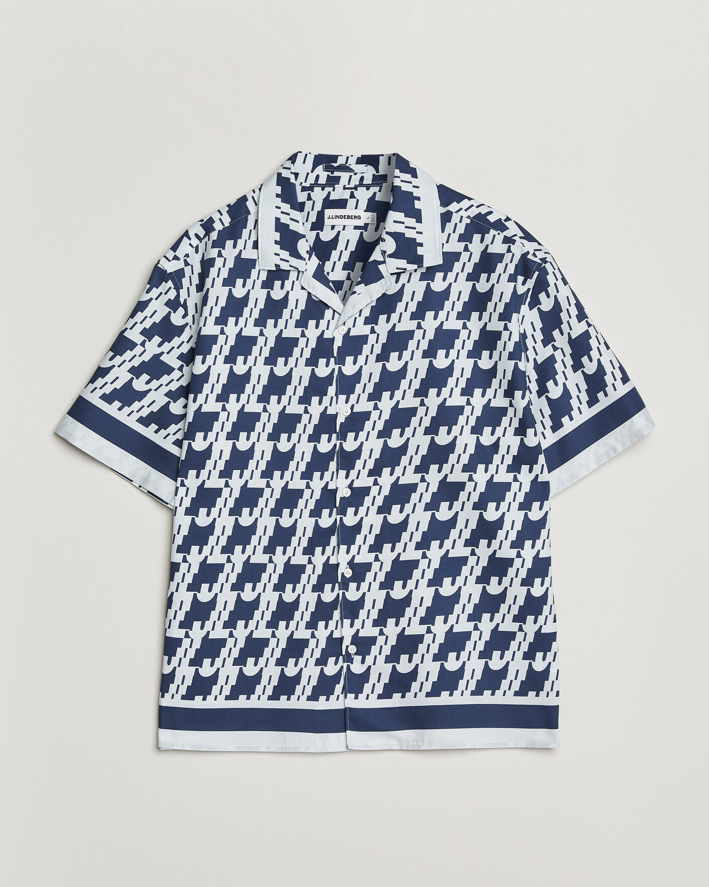 Uomini | Camicie | J.Lindeberg | Ellis Border Printed Resort Shirt Estate Blue
