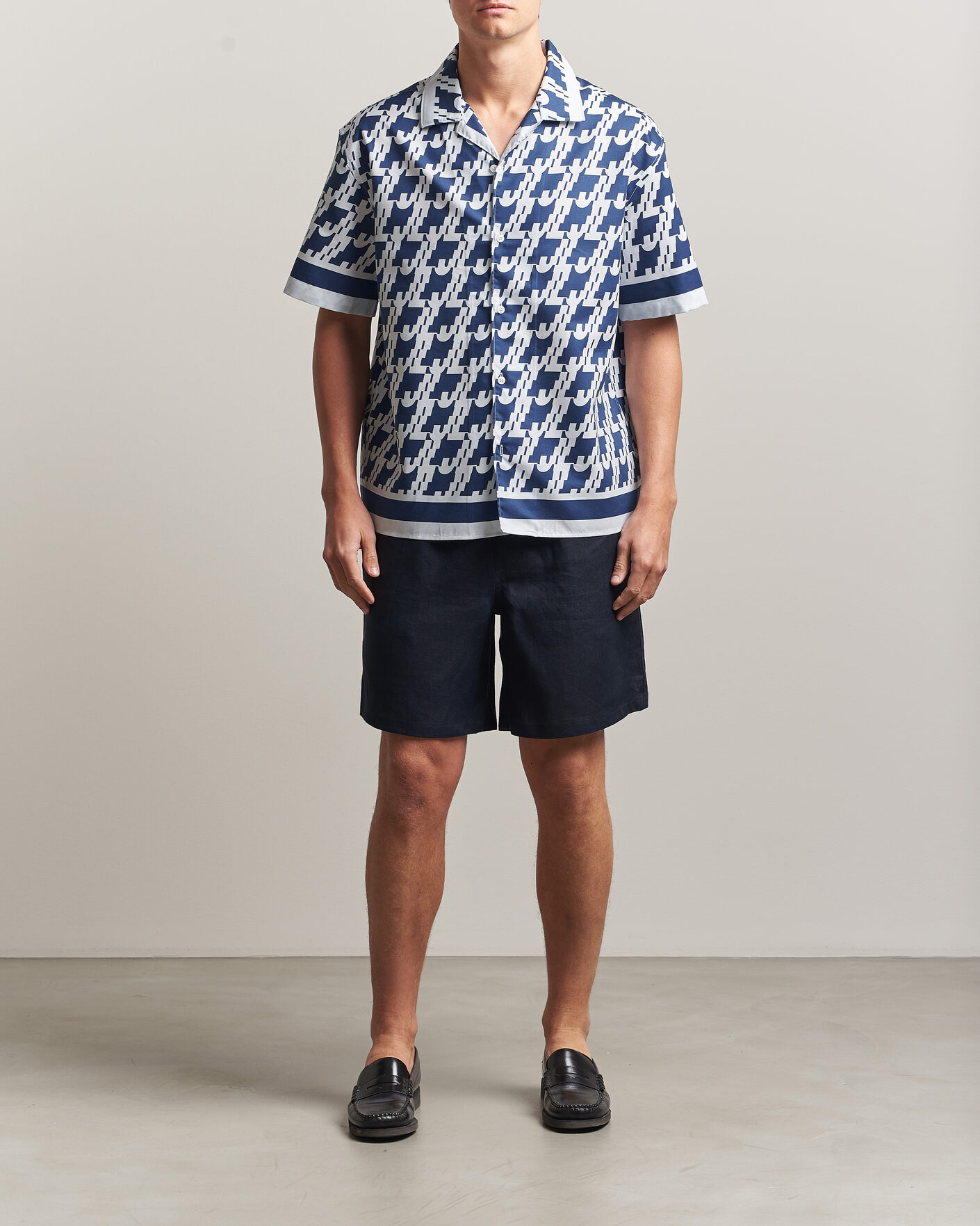 Uomini | Camicie | J.Lindeberg | Ellis Border Printed Resort Shirt Estate Blue