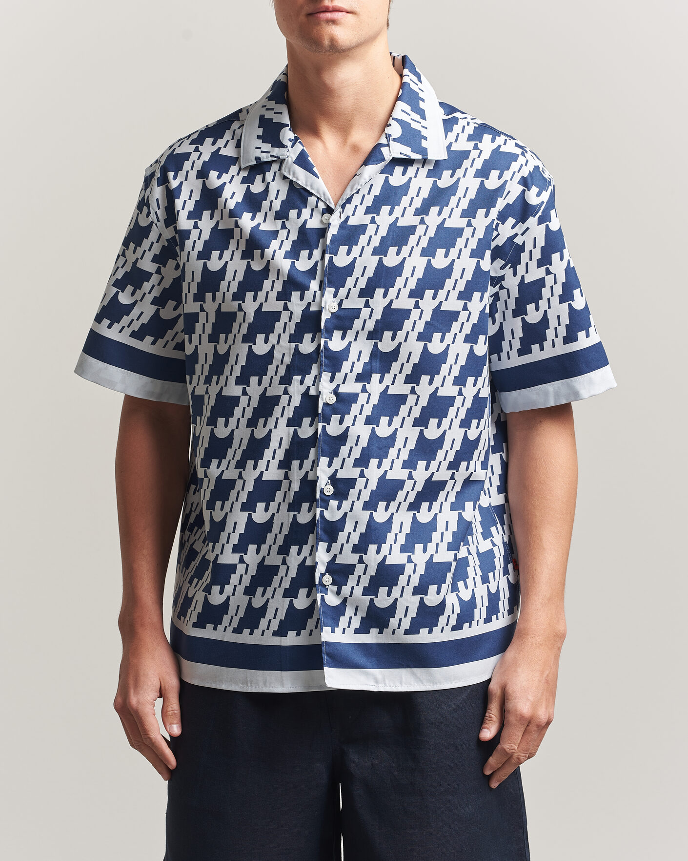 Uomini | Camicie | J.Lindeberg | Ellis Border Printed Resort Shirt Estate Blue