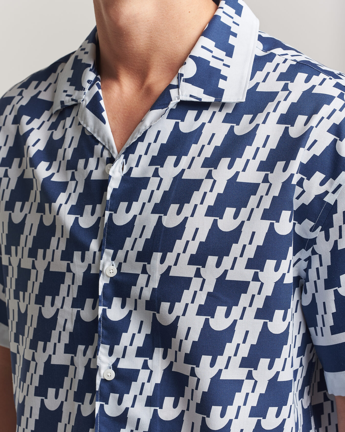 Uomini | Camicie | J.Lindeberg | Ellis Border Printed Resort Shirt Estate Blue
