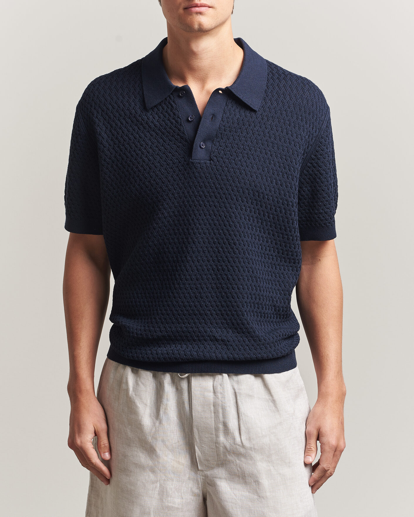 Uomini | Polo | J.Lindeberg | Jacques Structured Knitted Polo Navy