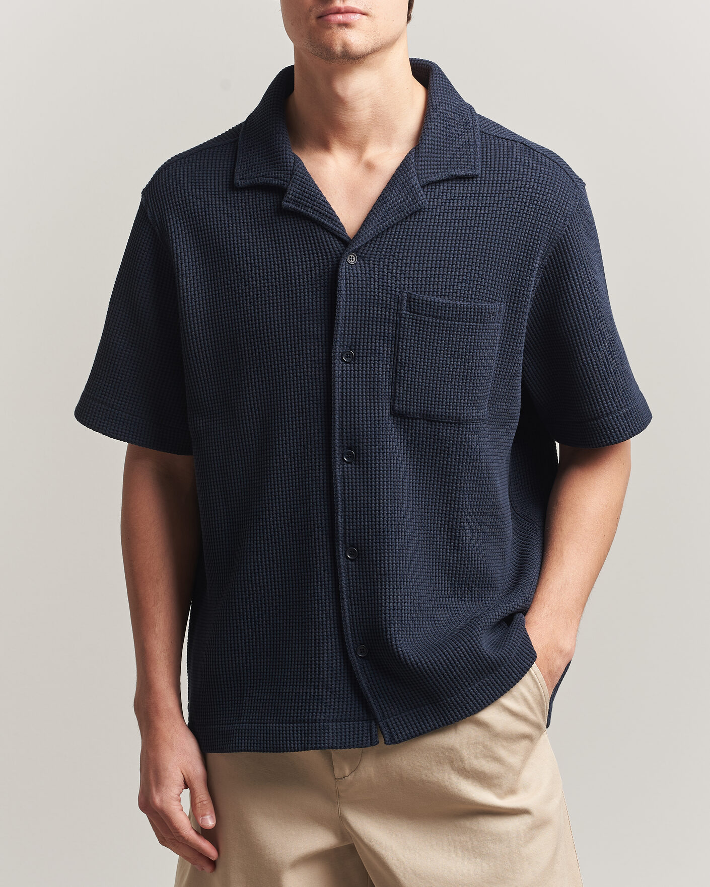 Uomini | Camicie | J.Lindeberg | Theron Waffle Resort Shirt Navy