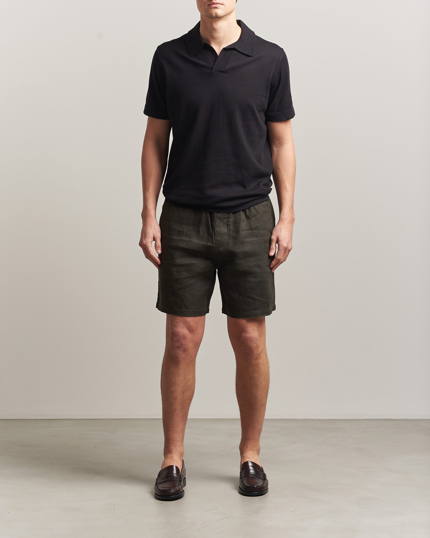 Uomini | Pantaloncini | NN07 | Gregor Linen Drawstring Shorts Dark Army