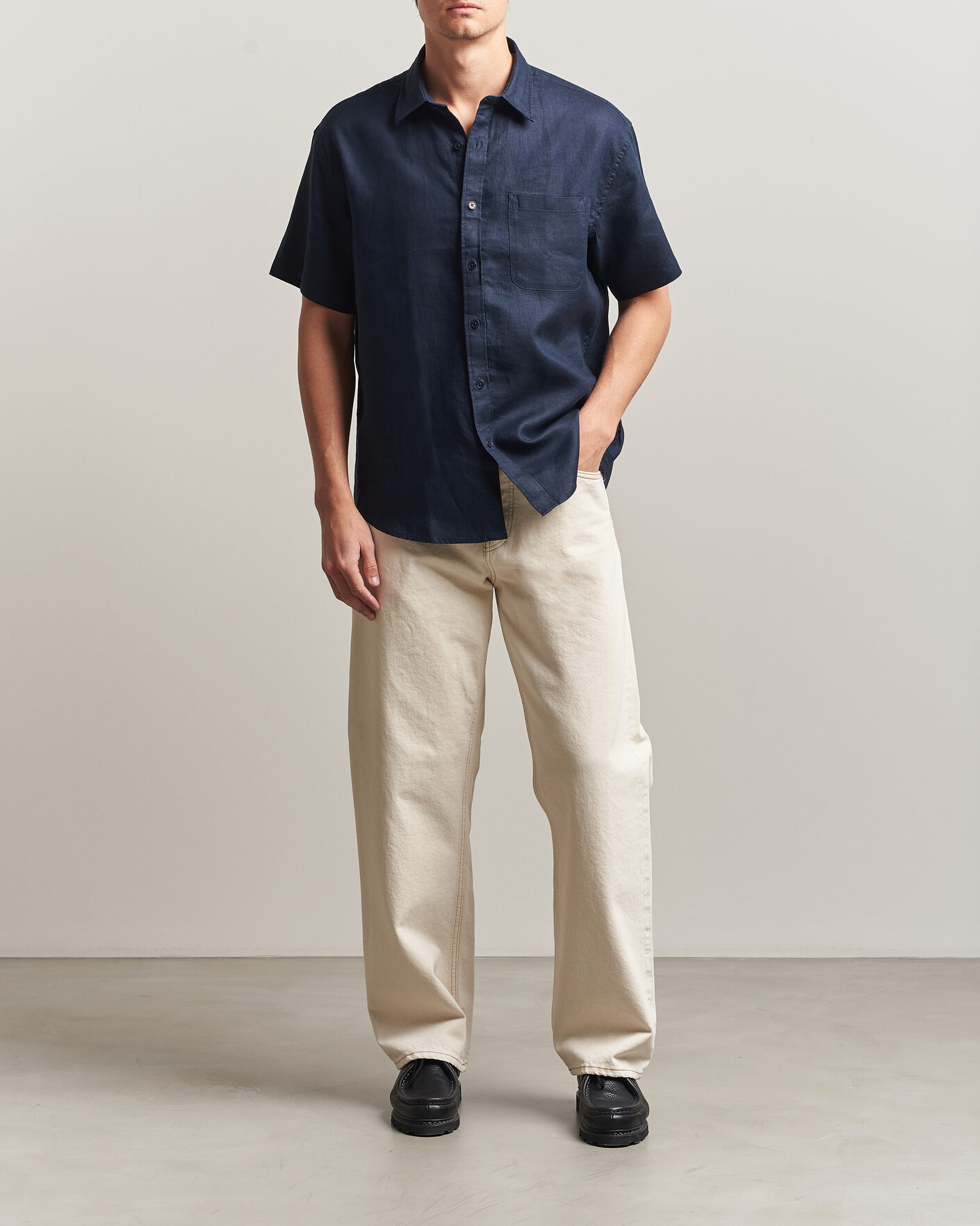 Uomini | Camicie | NN07 | Deon Linen Short Sleeve Shirt Navy Blue