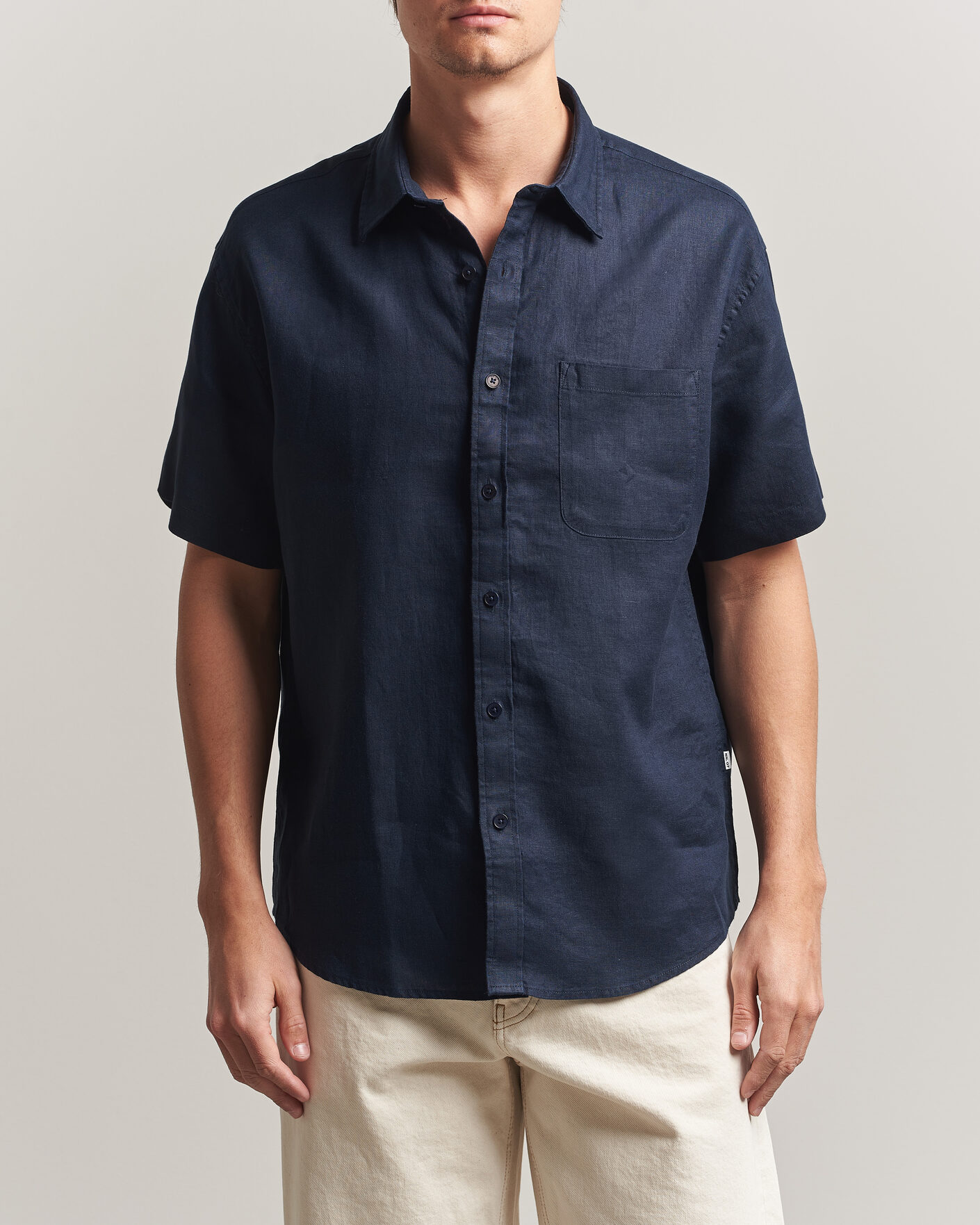 Uomini | Camicie | NN07 | Deon Linen Short Sleeve Shirt Navy Blue