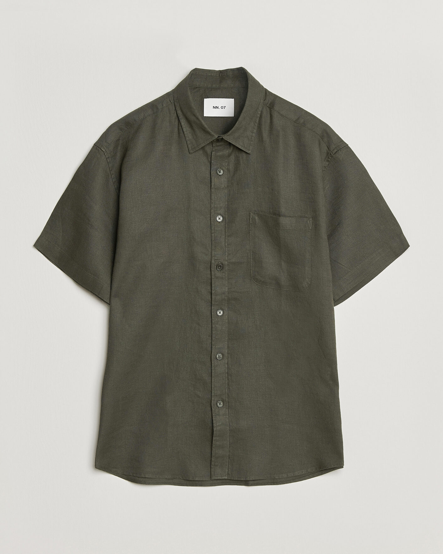 Uomini | Camicie | NN07 | Deon Linen Short Sleeve Shirt Dark Army